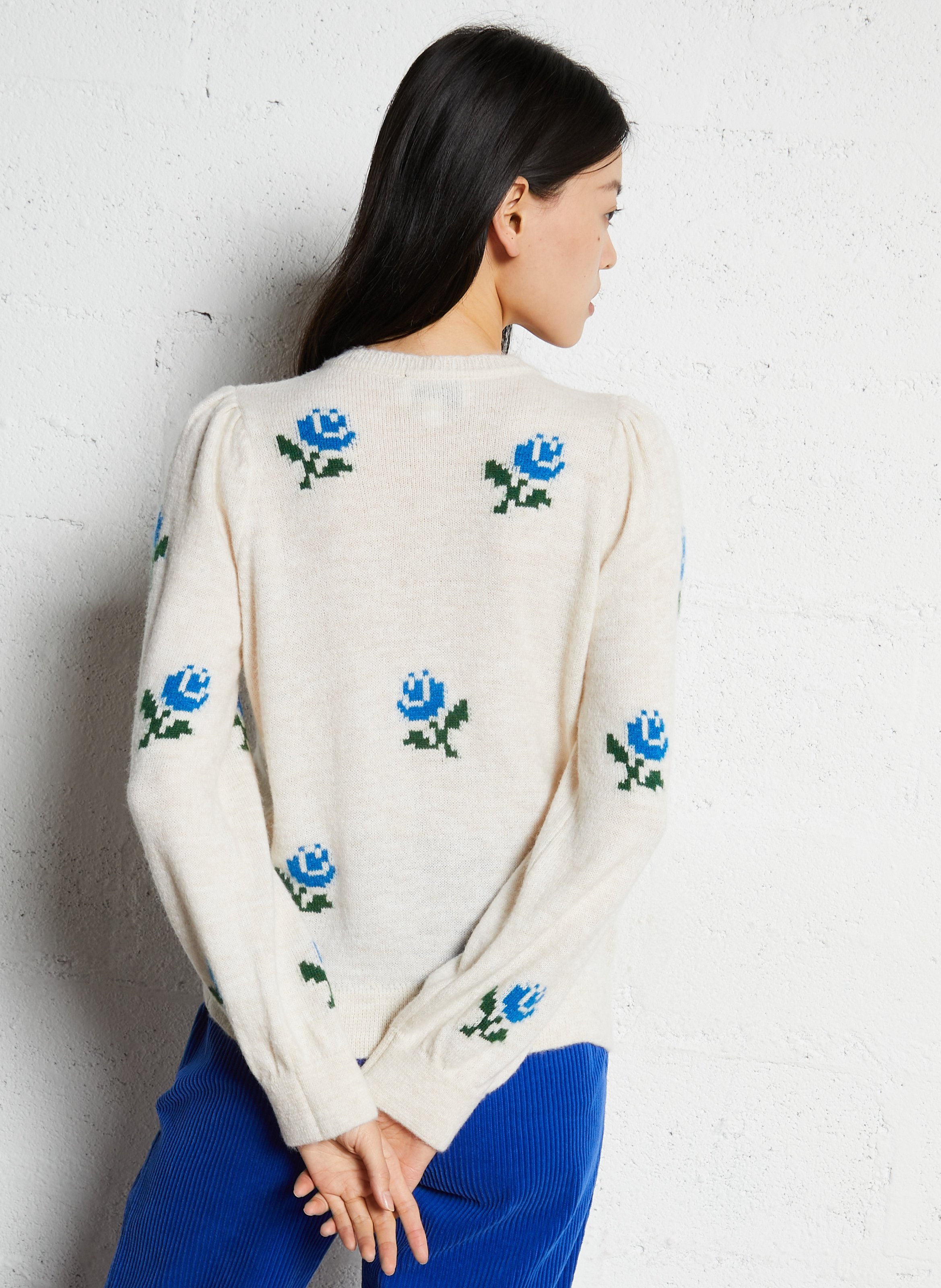 Gerade geschnittene Weste mit Rundhalsausschnitt und Blumenmuster EMILE ET IDA Beige