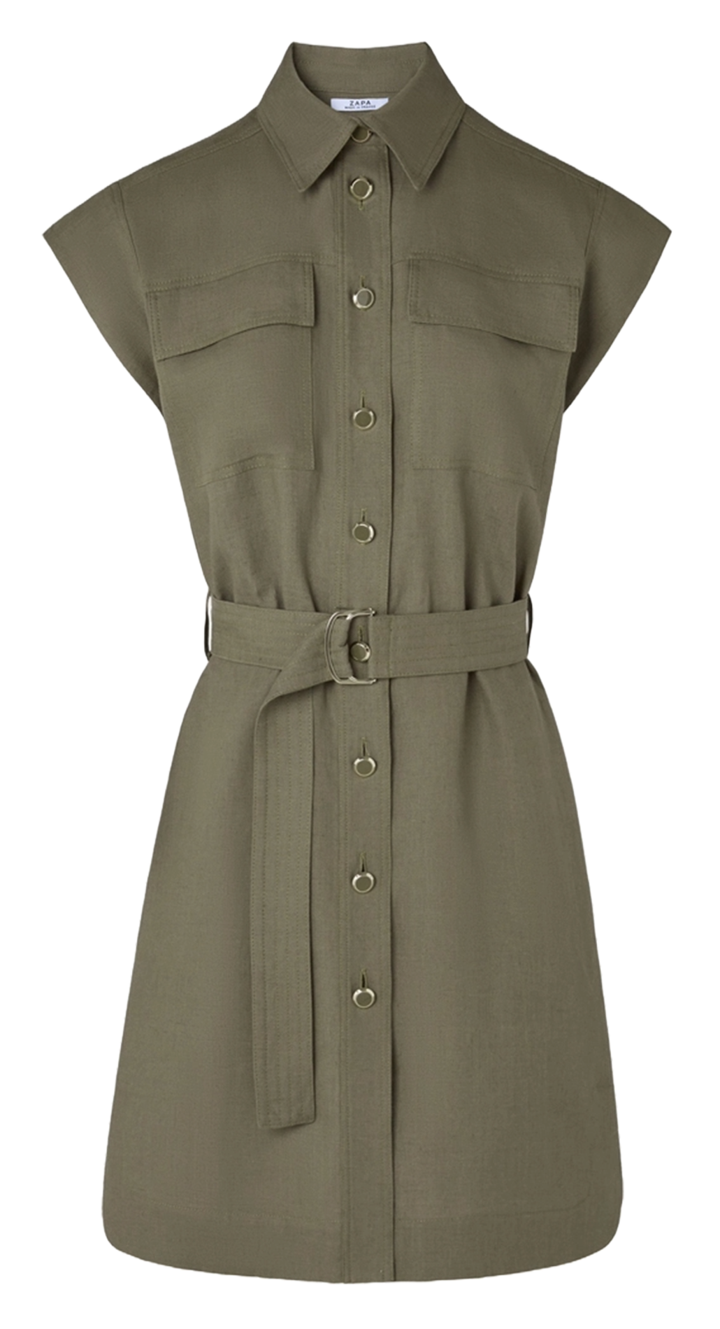 Short linen shirt dress with belt ZAPA Khaki