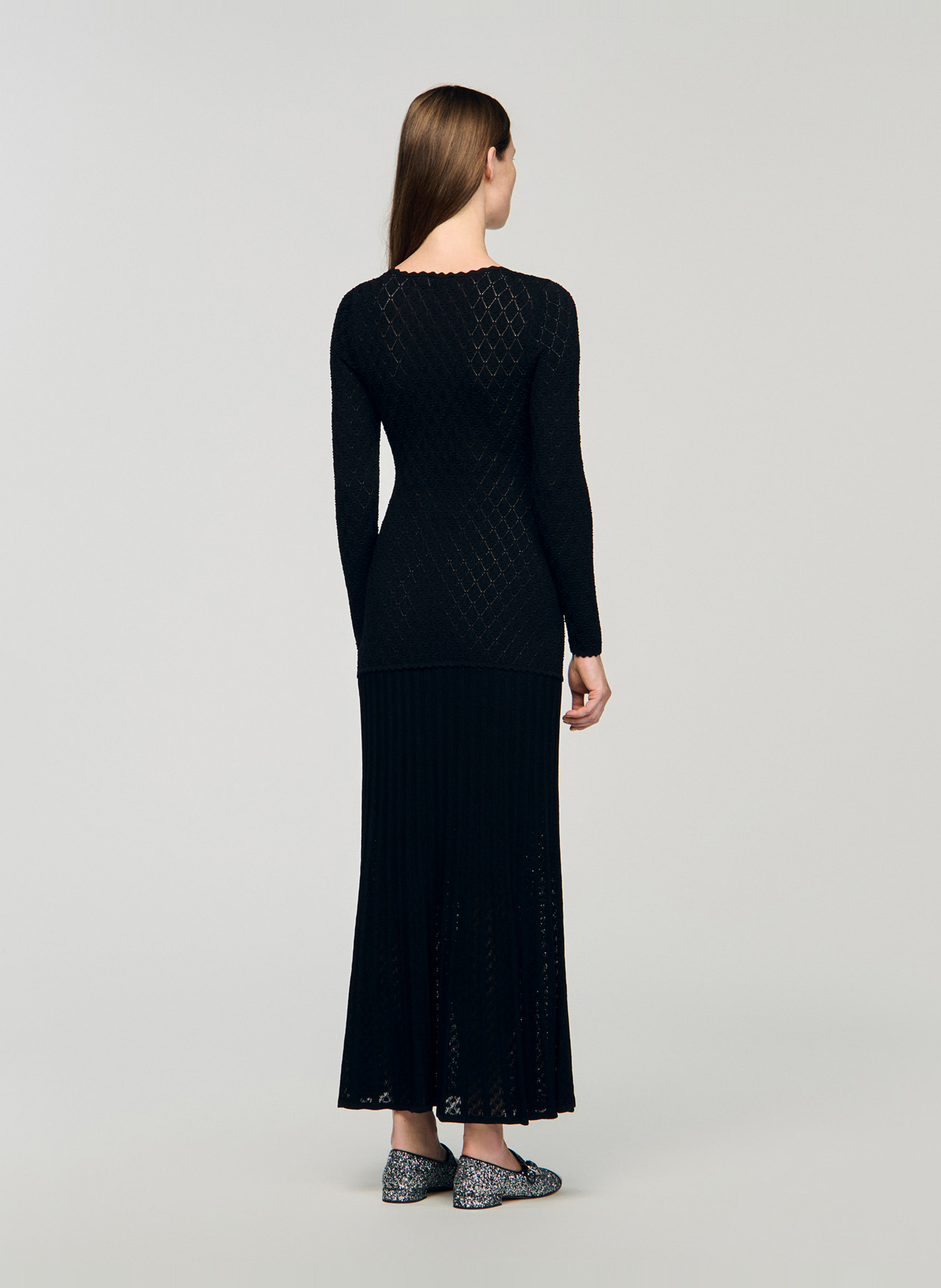 Robe longue col v  SANDRO Noir