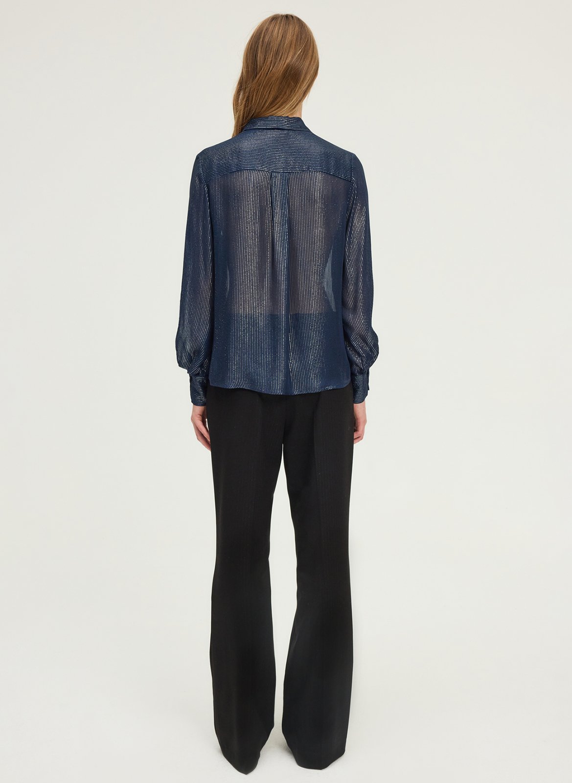 Metallic striped pussy-bow blouse PABLO Blue