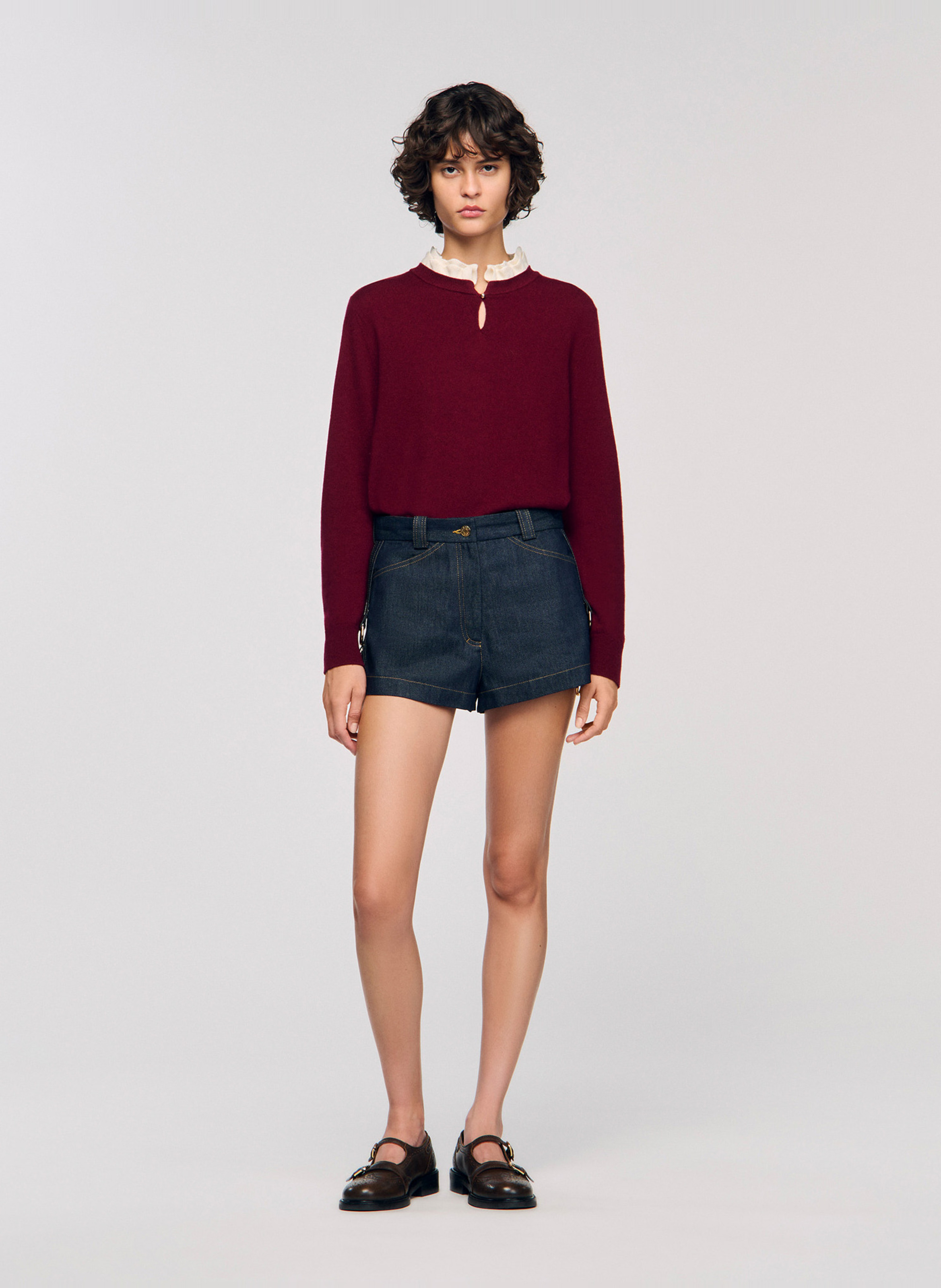 Pull col à volant en laine mélangée SANDRO Rouge