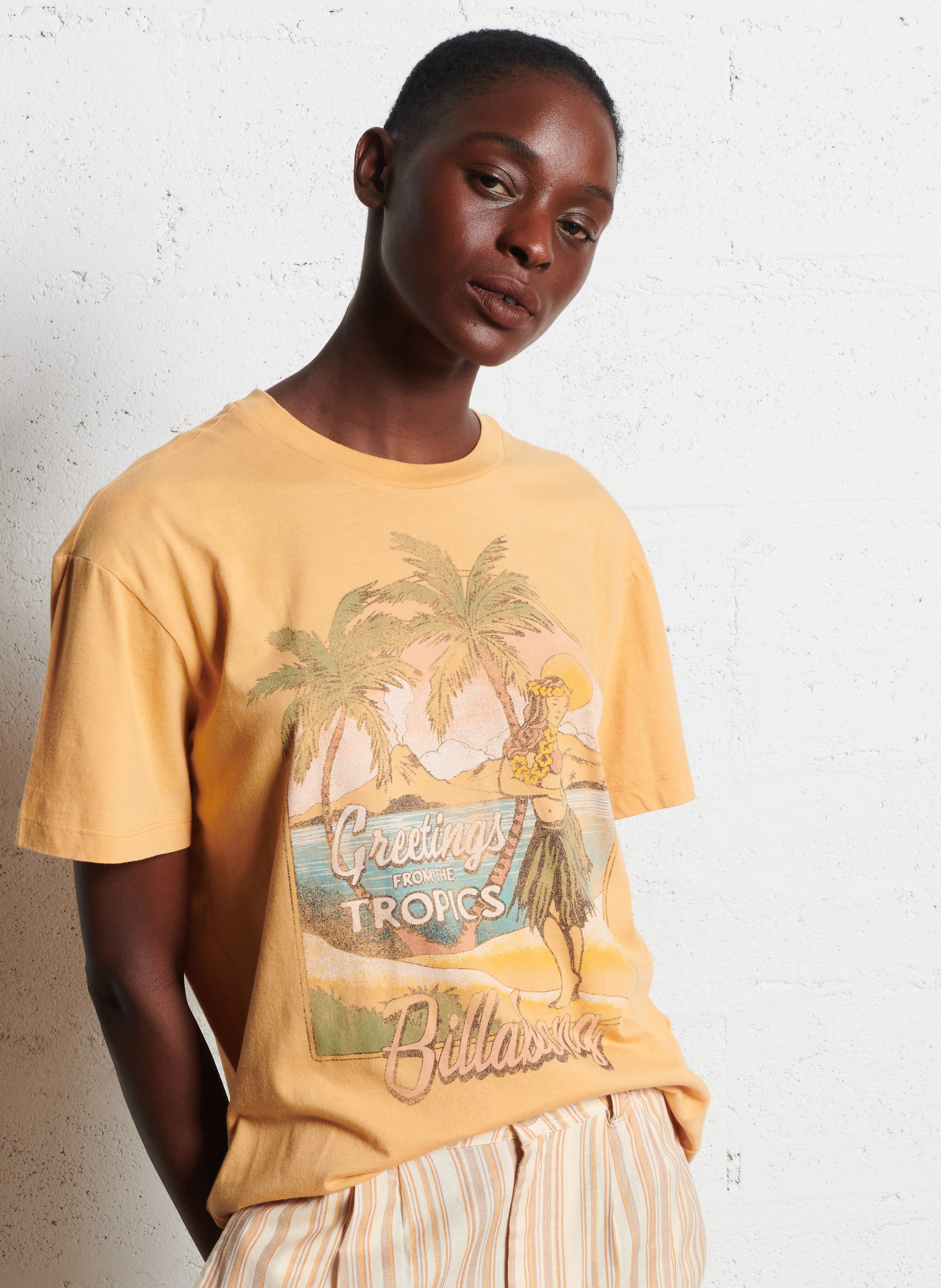 Tee-shirt droit imprimé en coton BILLABONG Orange