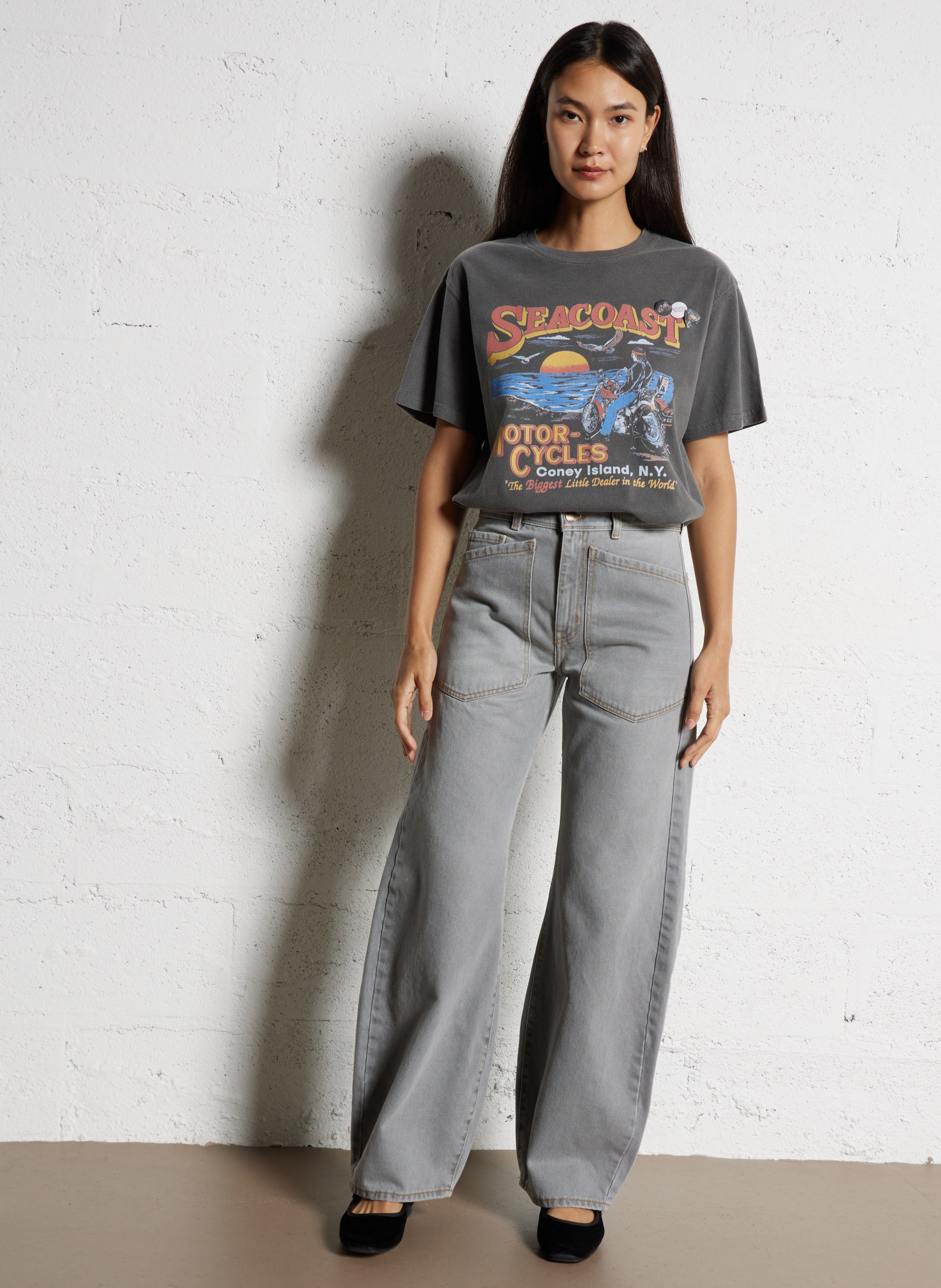 Straight round-neck cotton T-shirt with screen print NEWTONE Grey