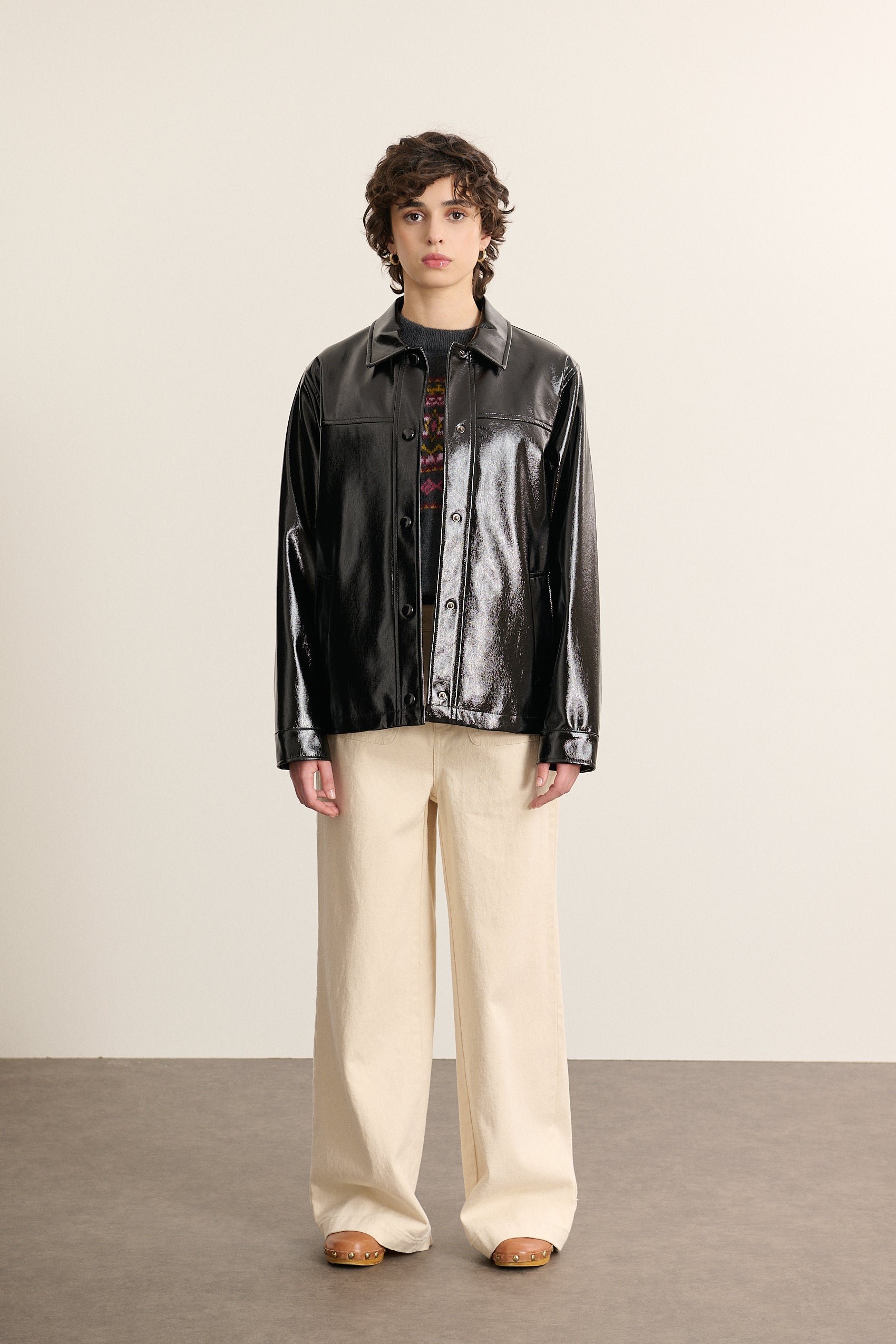 Vinyl short jacket Black