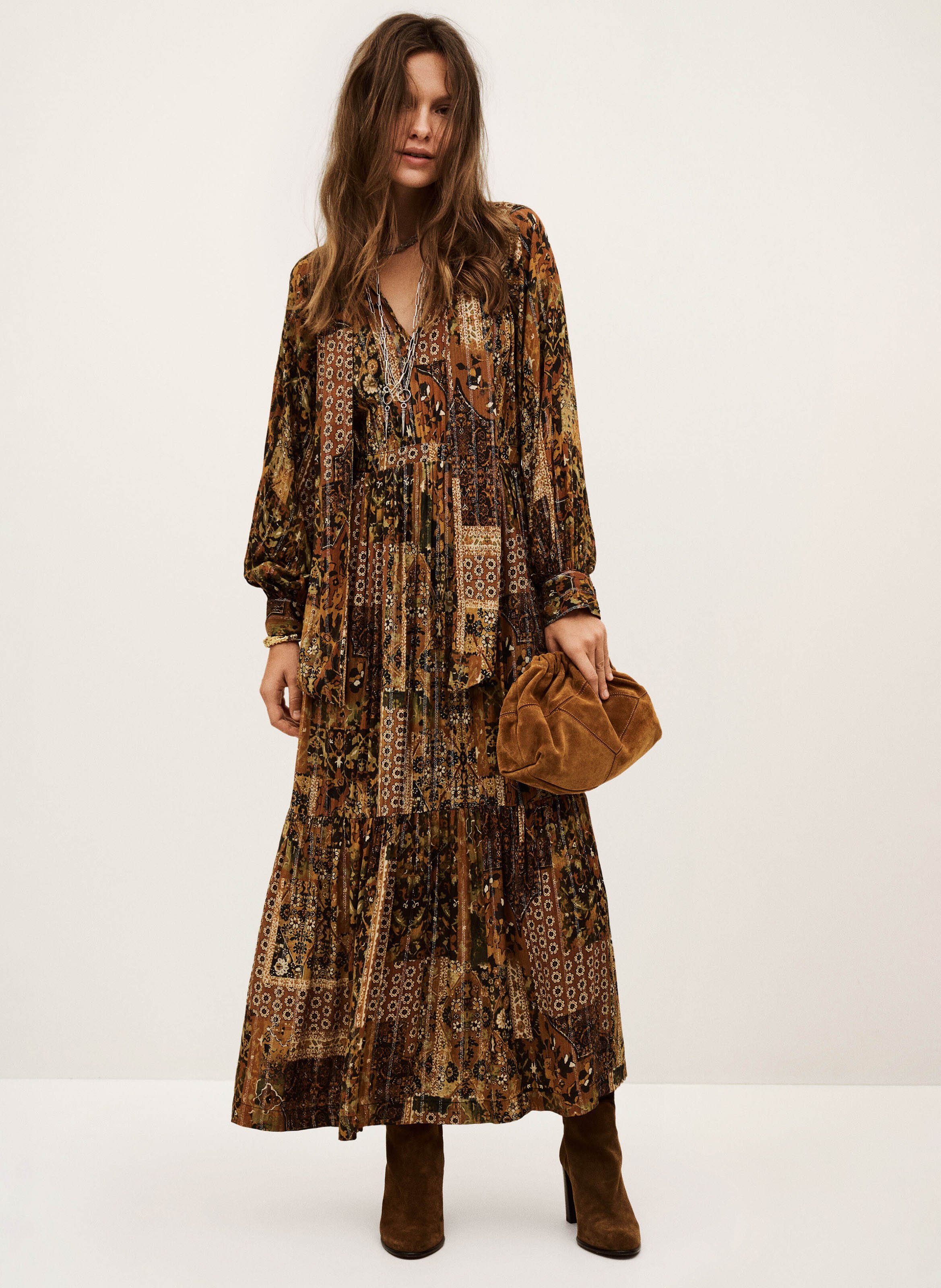 Robe longue col V imprimée BA&SH Orange