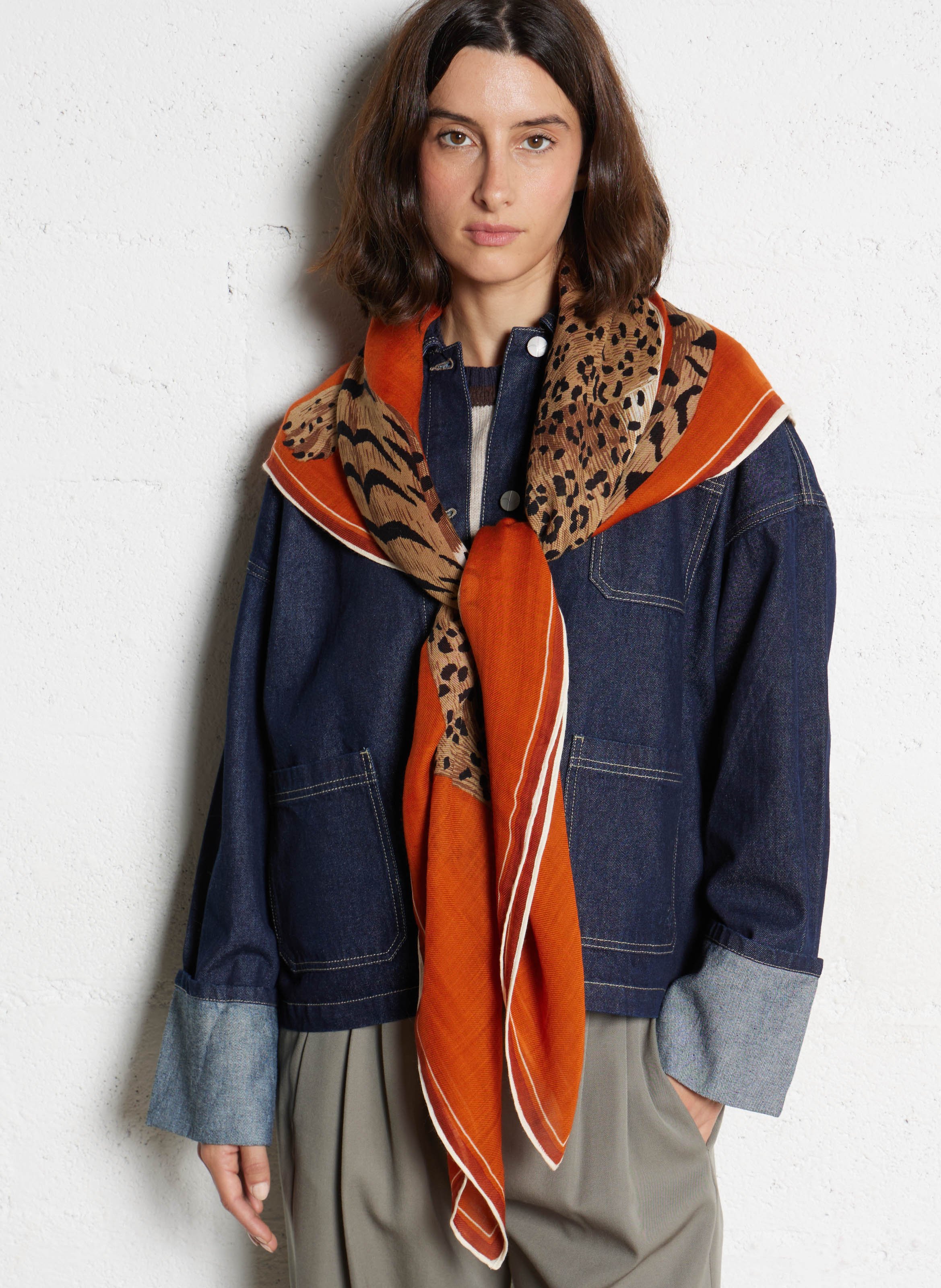 Echarpe fine imprimée en laine INOUI EDITIONS Orange