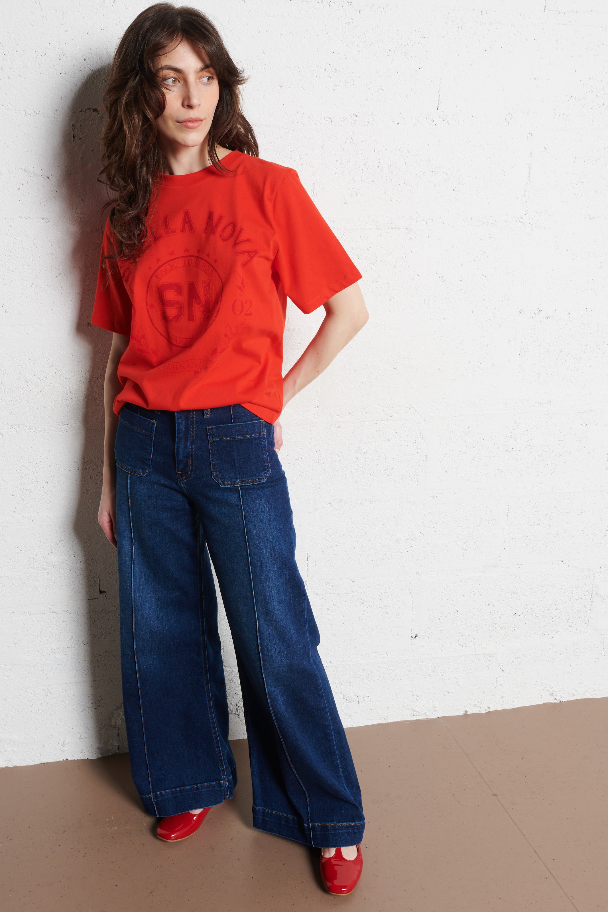 Tee-shirt droit col rond en coton STELLA NOVA Rouge