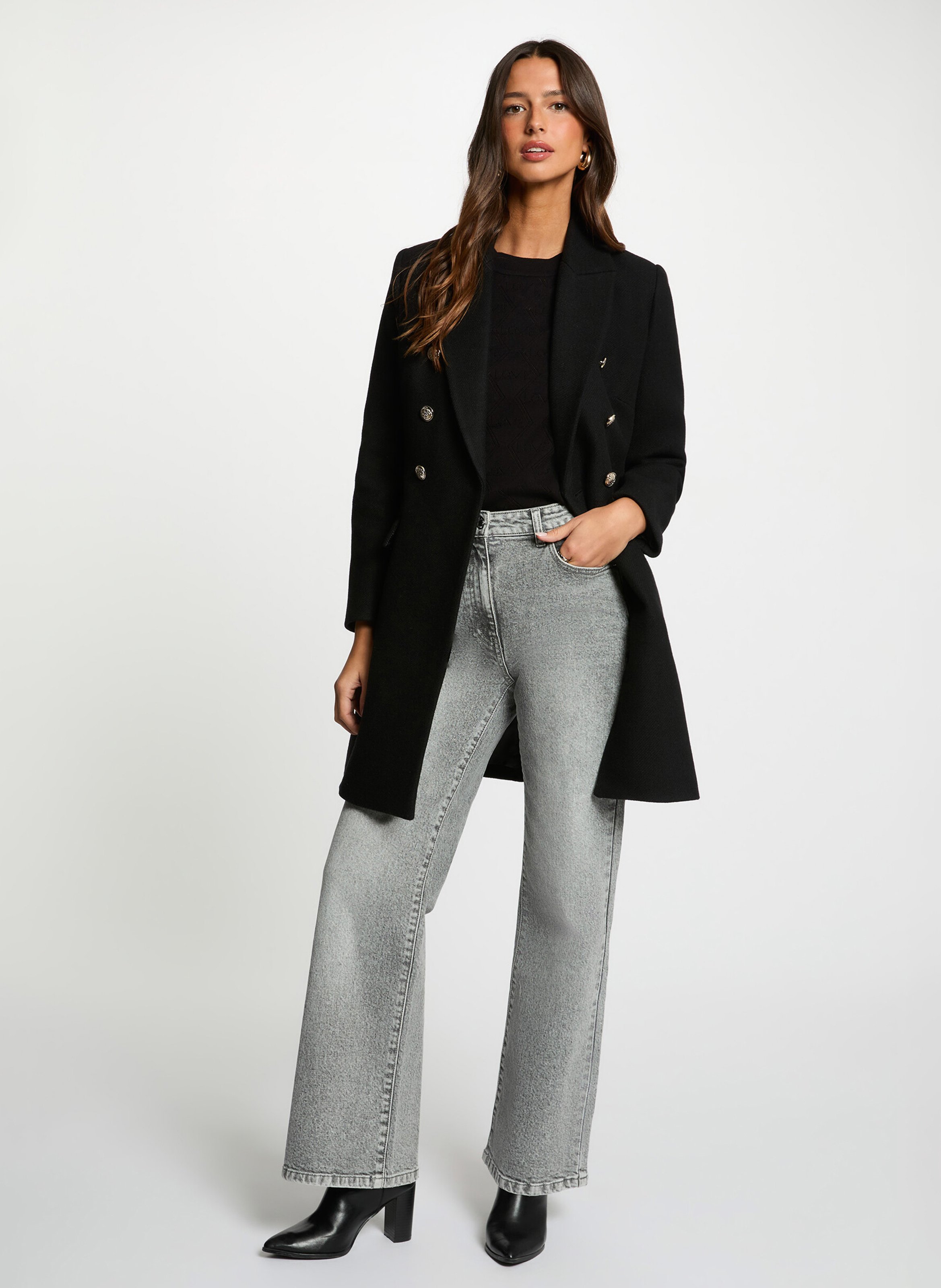 Fitted coat with shawl collar in blended recycled wool. MORGAN Black