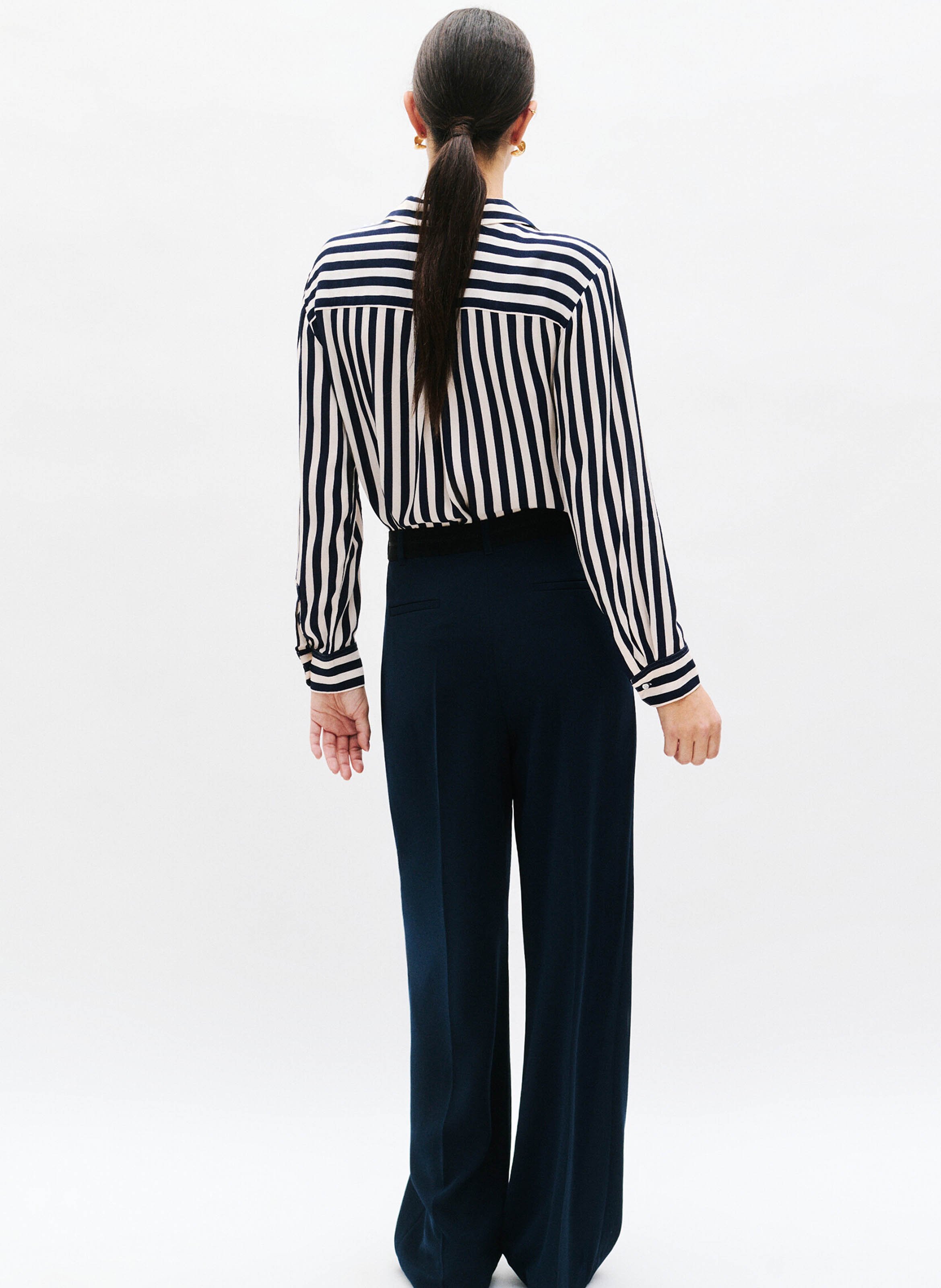 Wide-leg front-pleated pants with high elasticated waistband CAROLL Blue