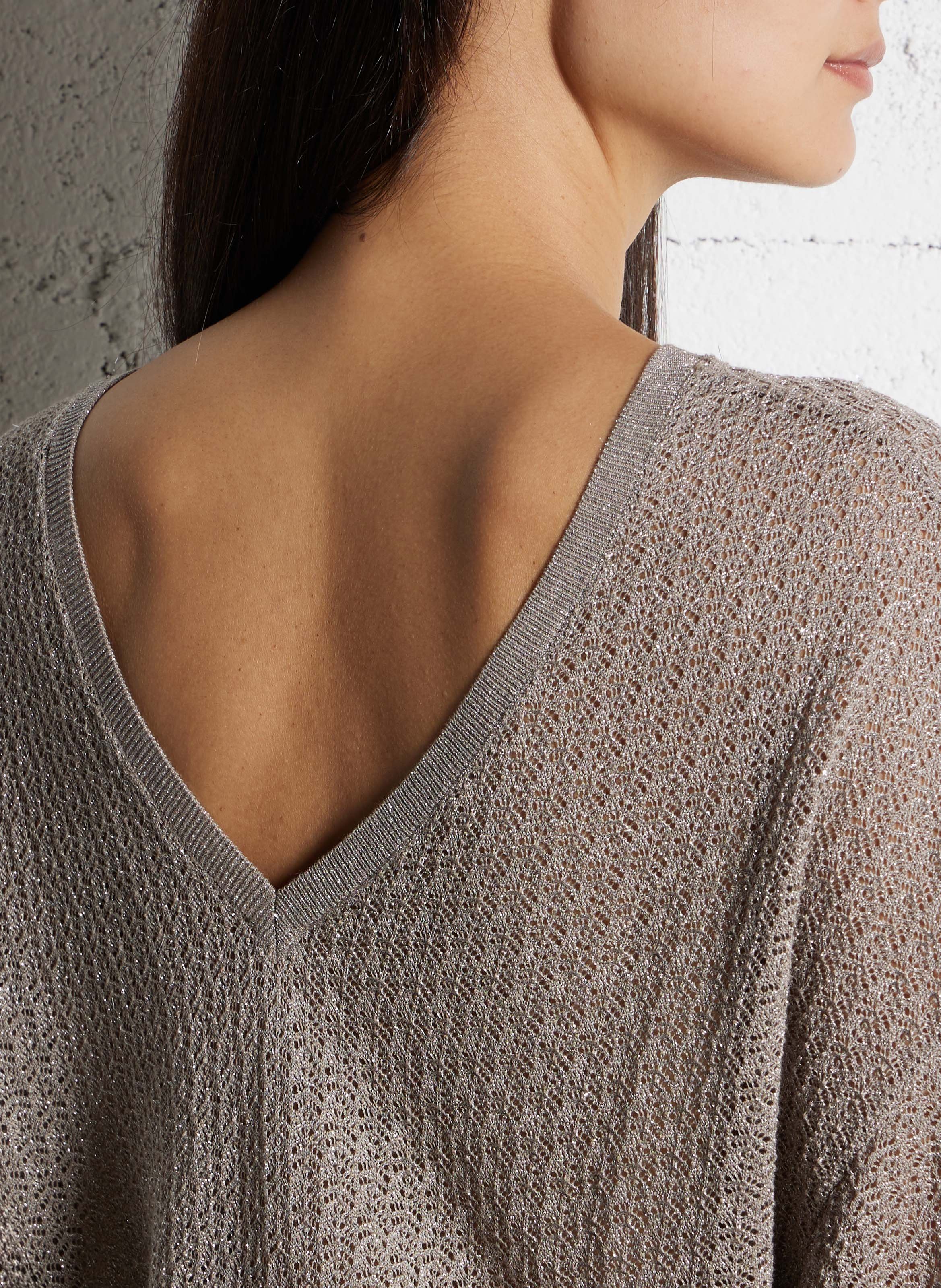 Jersey amplio de cuello redondo en punto brillante IKKS Beige