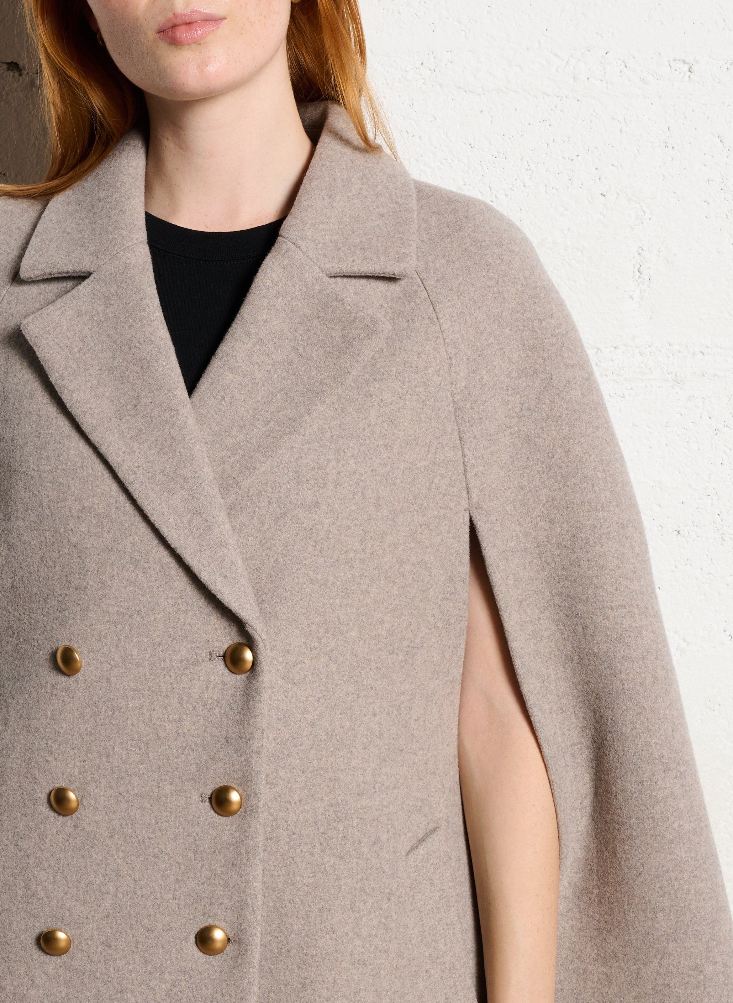 Wool-blend cape with tailored collar IKKS Beige