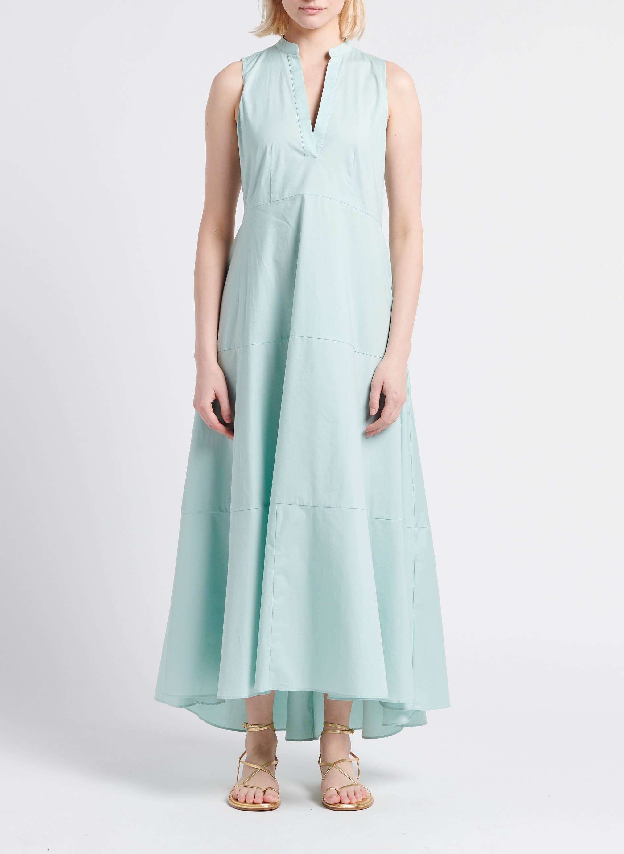 Langes Kleid aus Baumwoll-Mix mit V-Ausschnitt TWINSET Grun