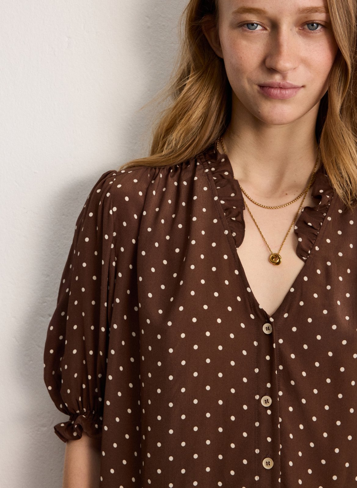 Blouse droite col V imprimé PABLO Marron