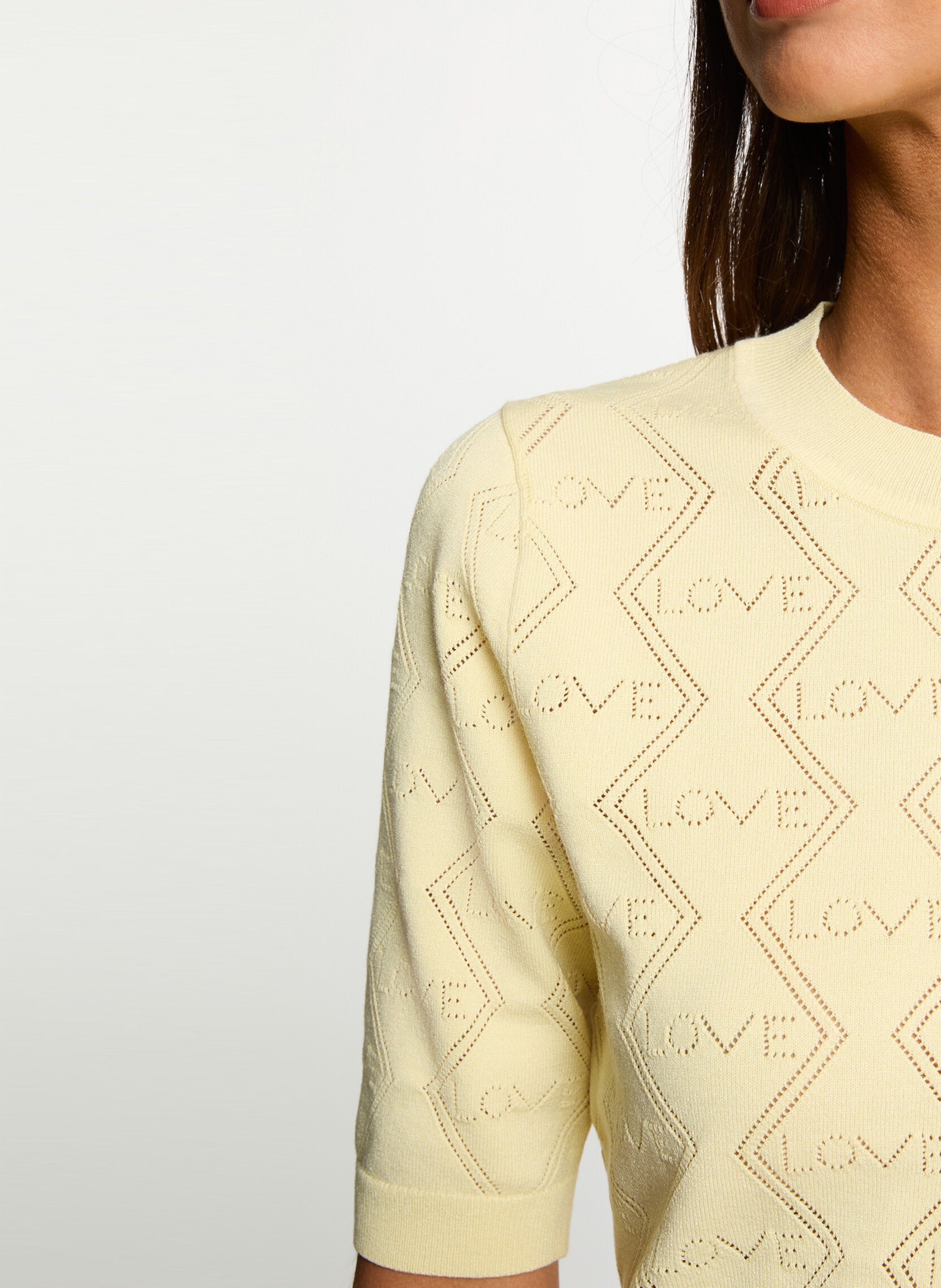 Pull droit col rond à détails ajourés MORGAN Jaune