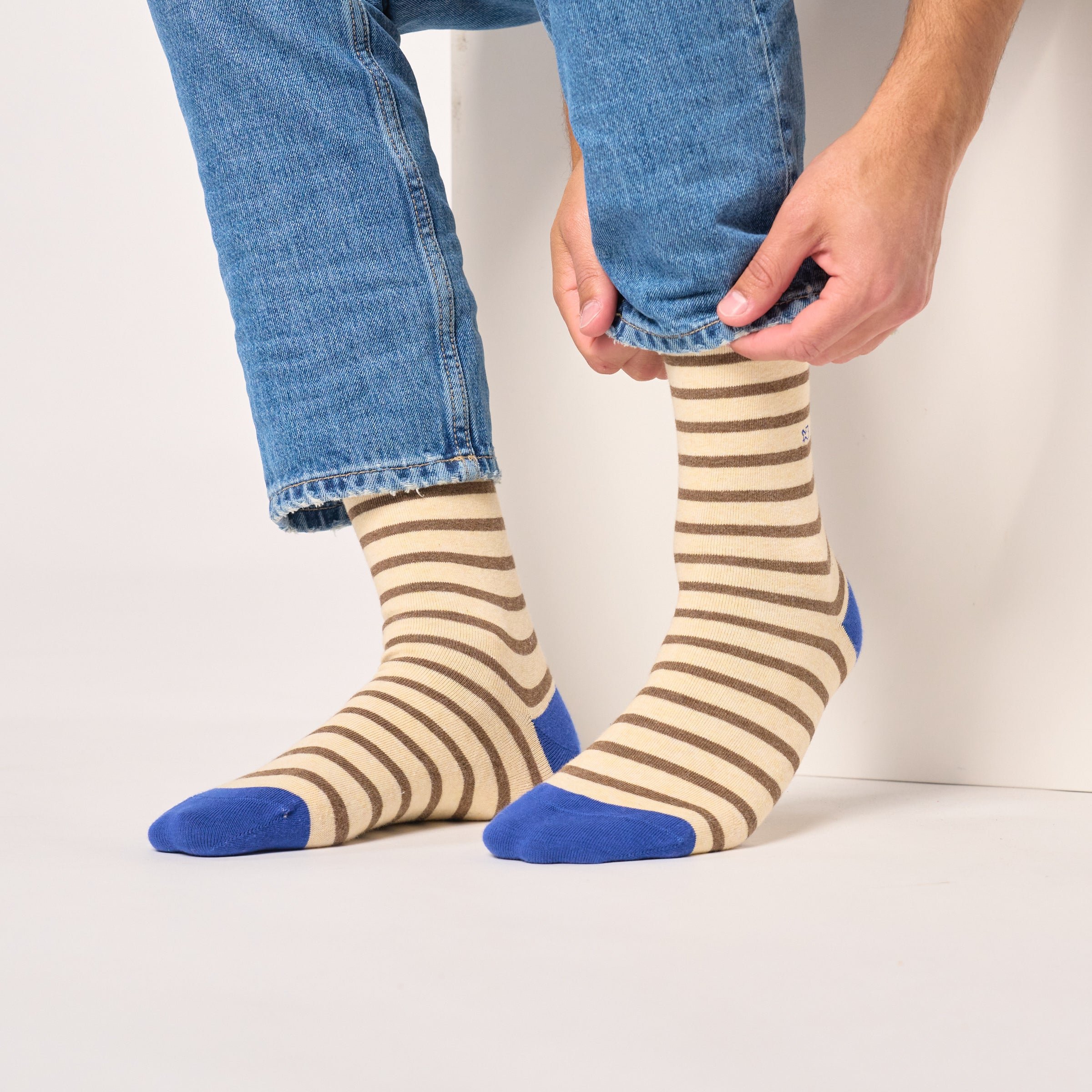 Combed cotton socks with wide stripes BILLYBELT Beige