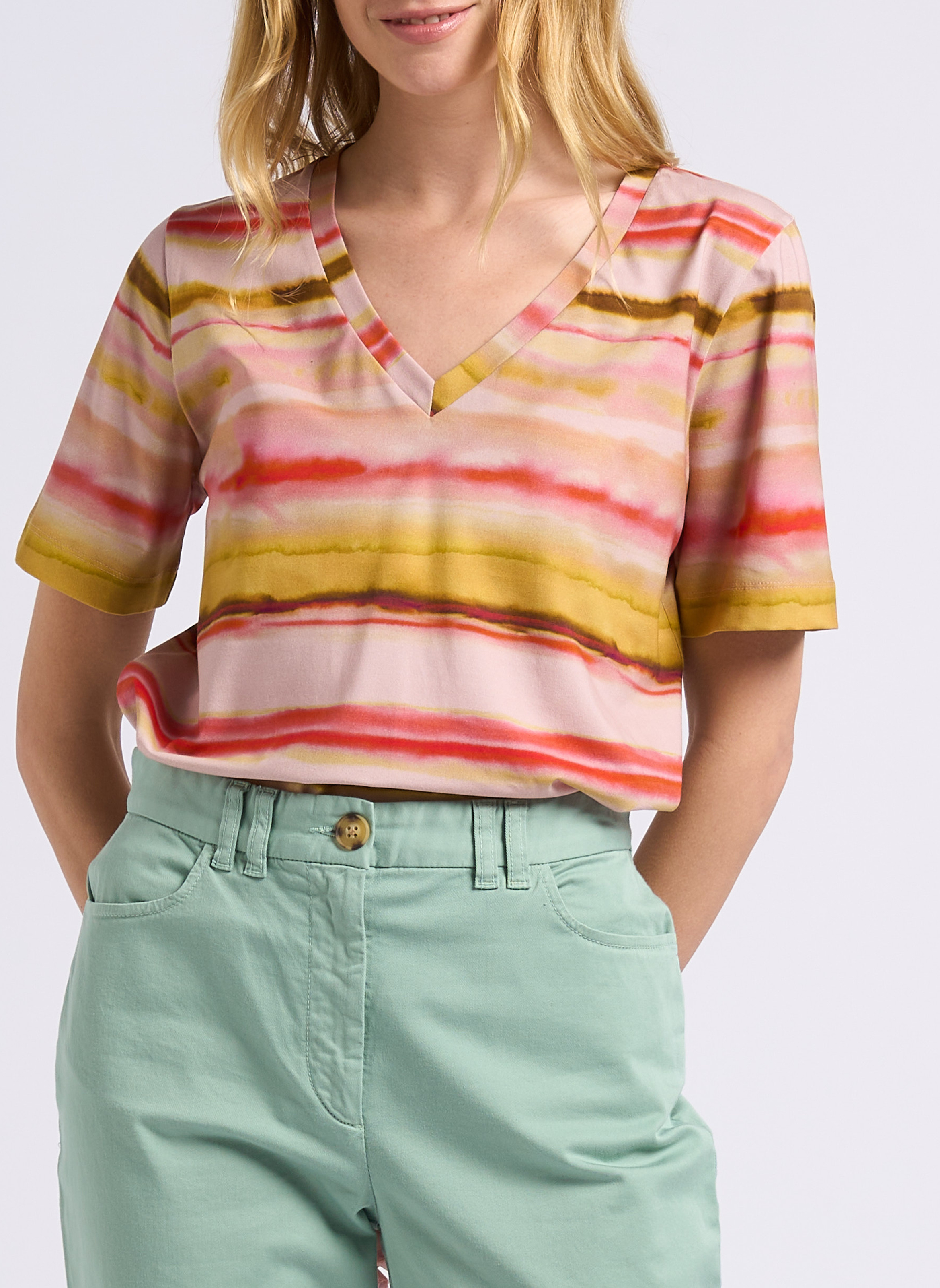 Bedrucktes T-Shirt aus Baumwoll-Mix mit V-Ausschnitt PAUL SMITH Rosa