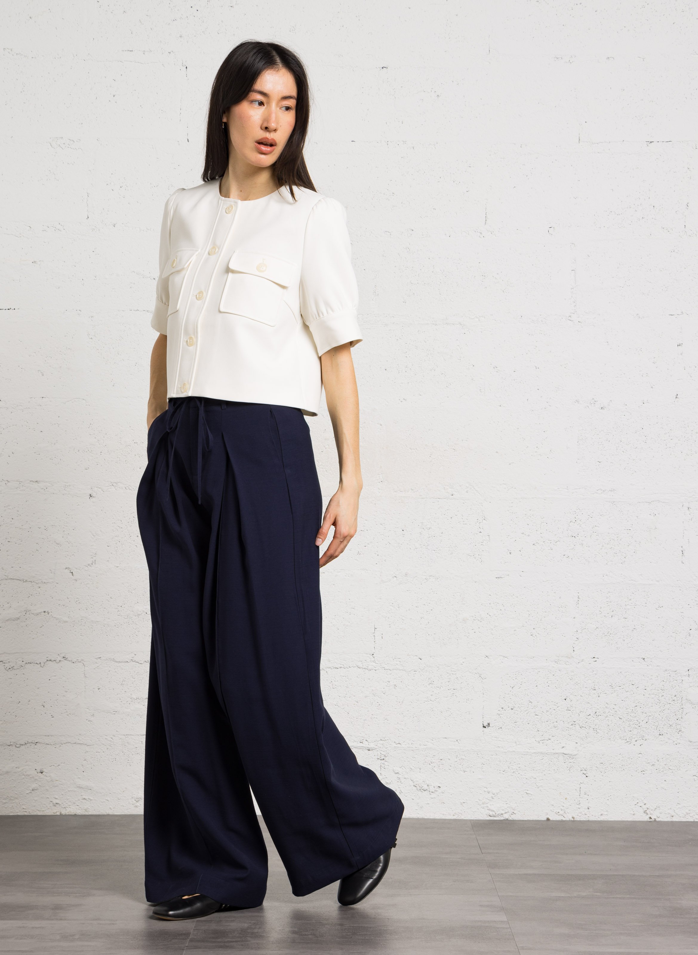 Straight round-neck jacket SUNCOO White