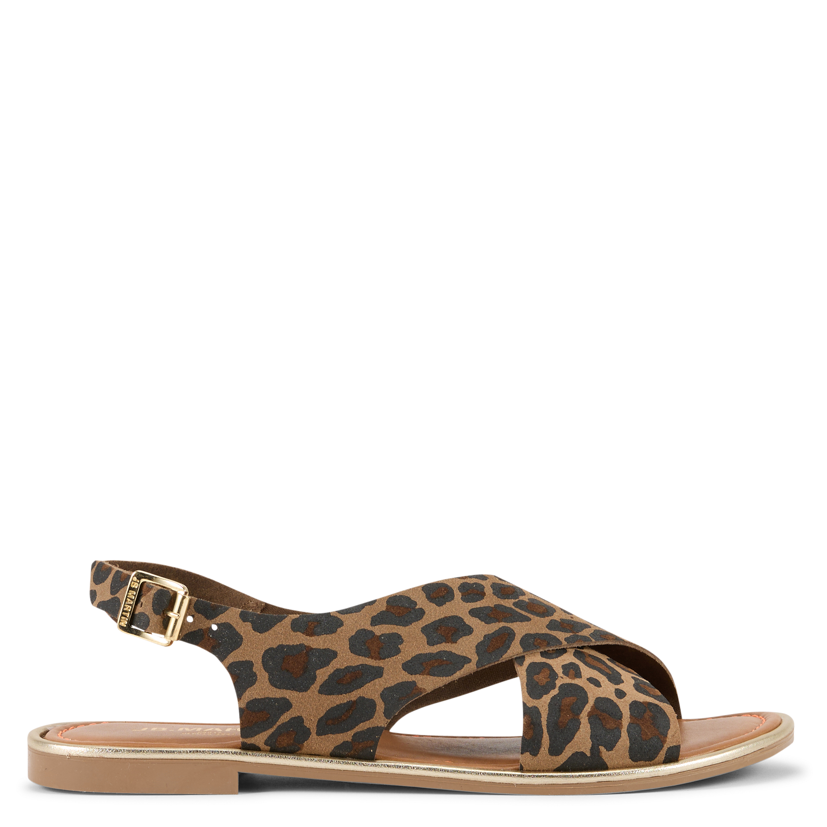 Sandales plates motif léopard en cuir JB MARTIN Marron