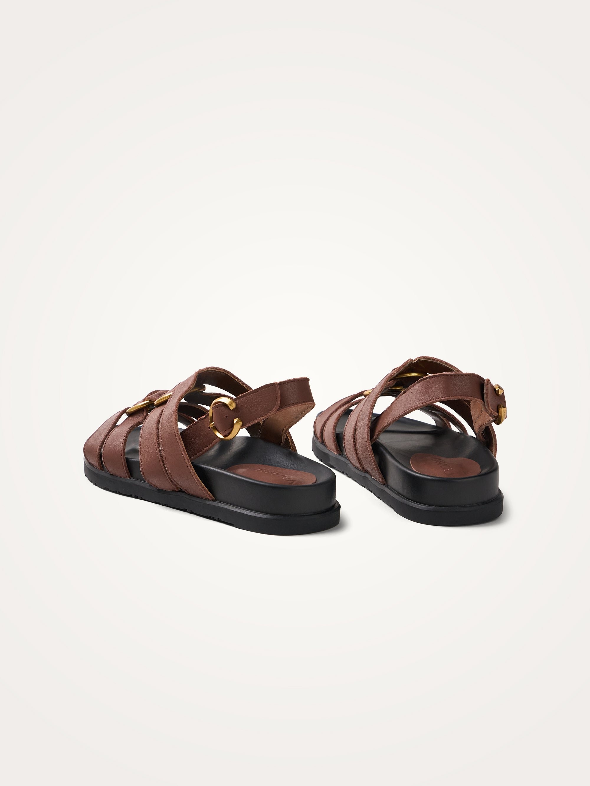 Flat sandals with multiple cowhide straps and buckle VANESSA WU Brown