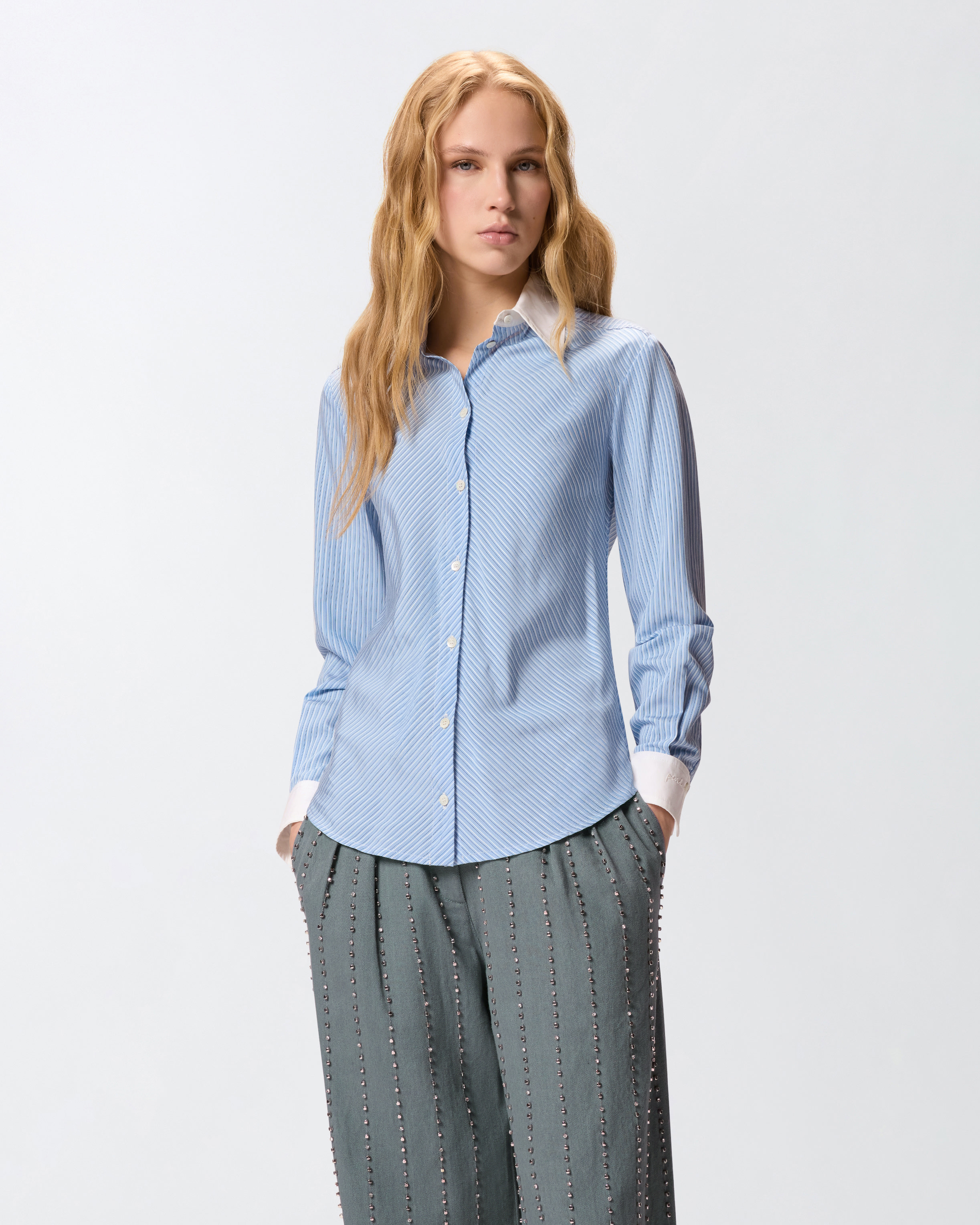 Chemise à col et poignets contrastants PINKO Bleu