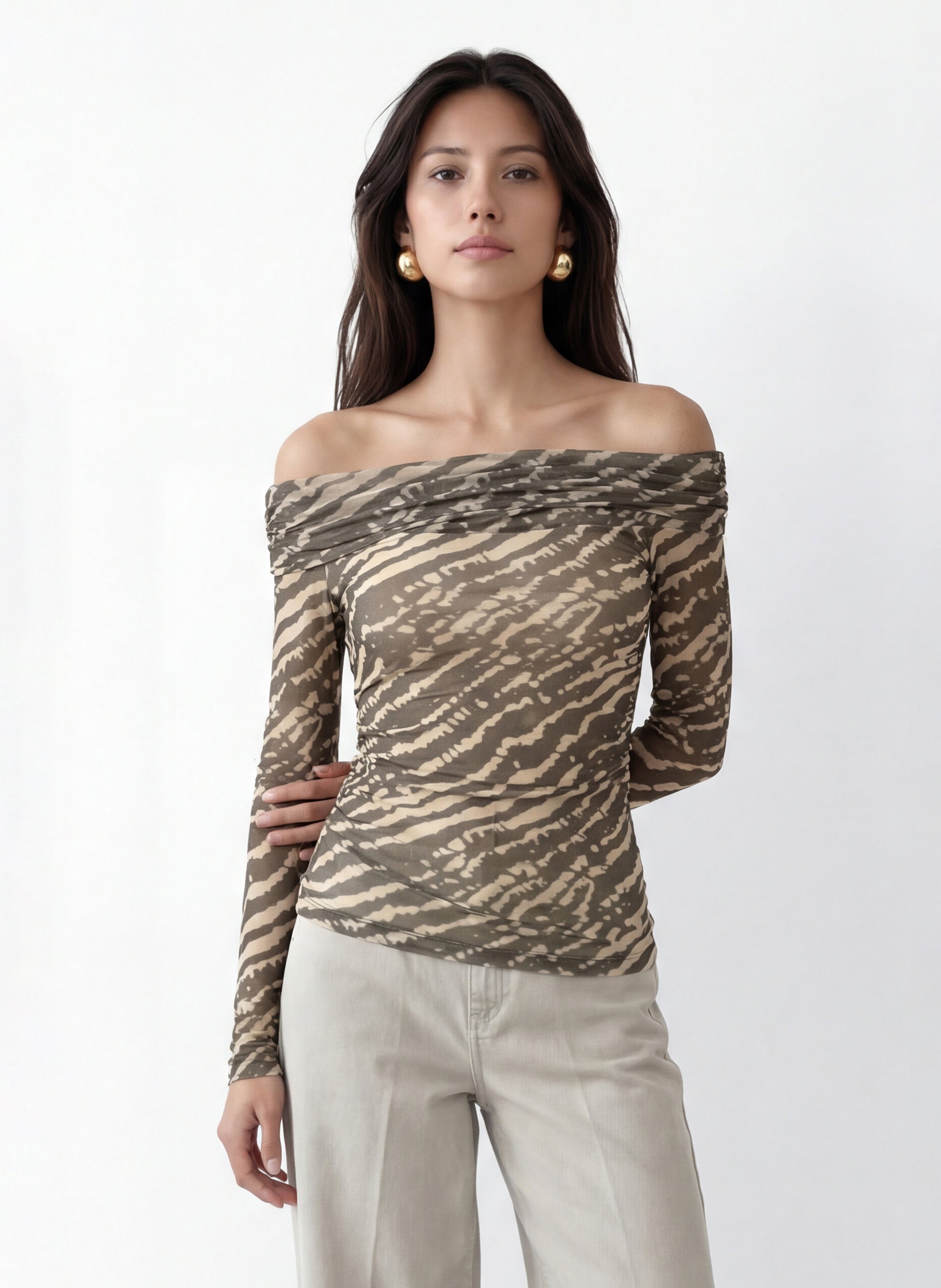 Bedrucktes Top mit Wasserfallausschnitt KOOKAI Khaki