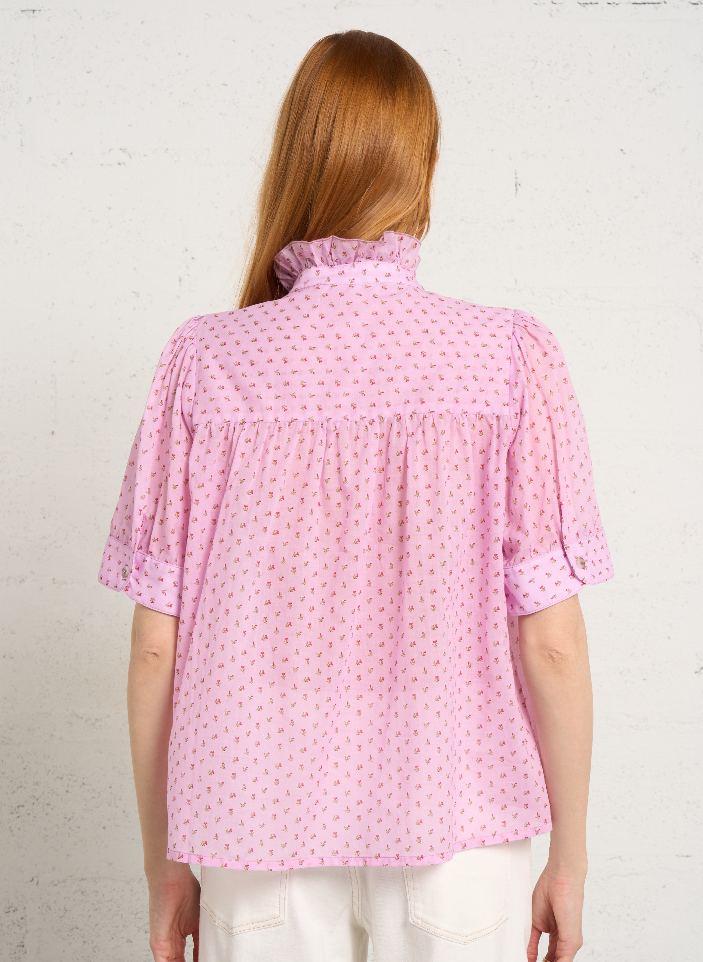 Chemise ample col volanté en coton SUZIE WINKLE Rose