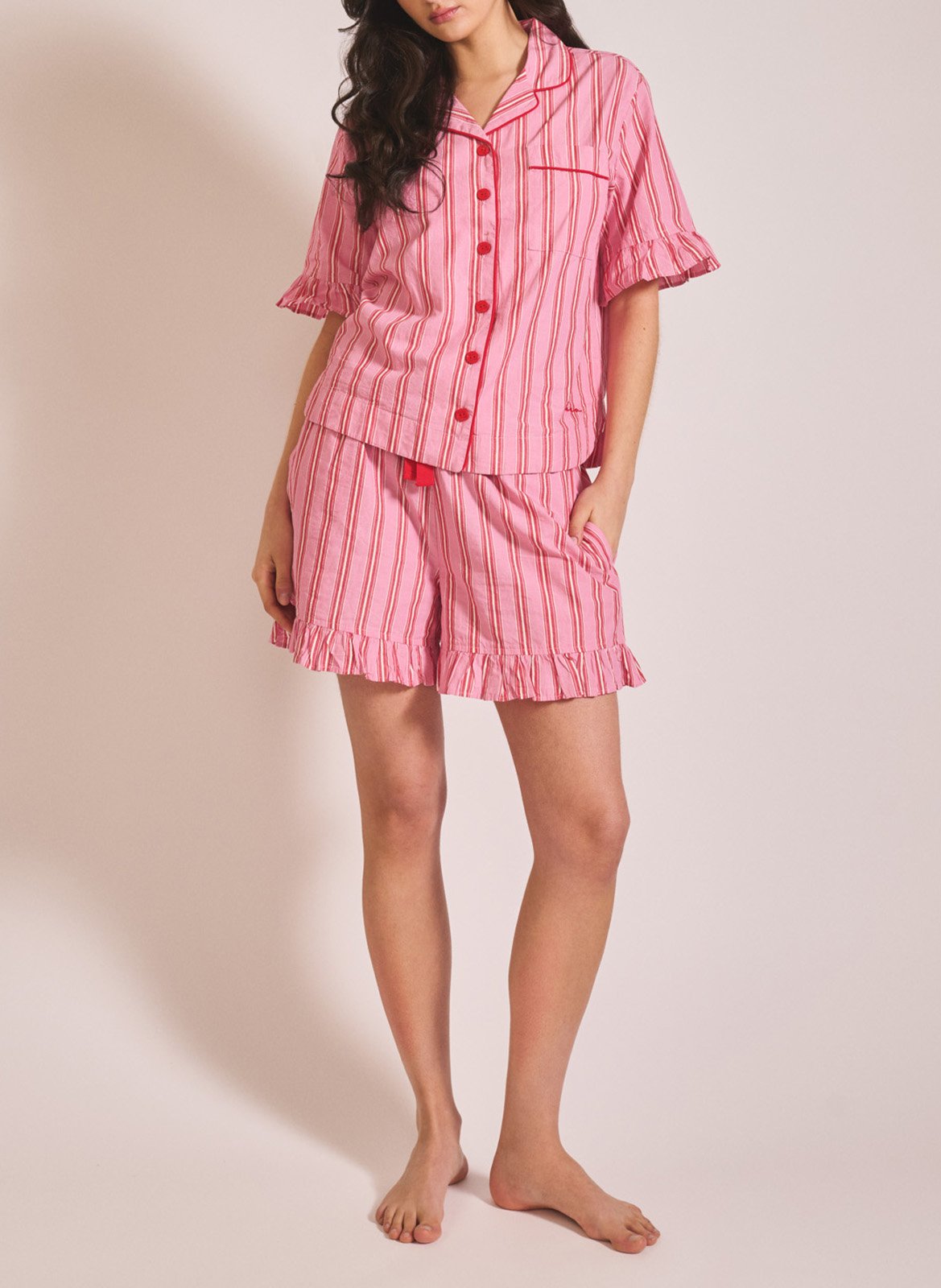 Pyjama-Set aus gestreifter Baumwolle TBCO Rot