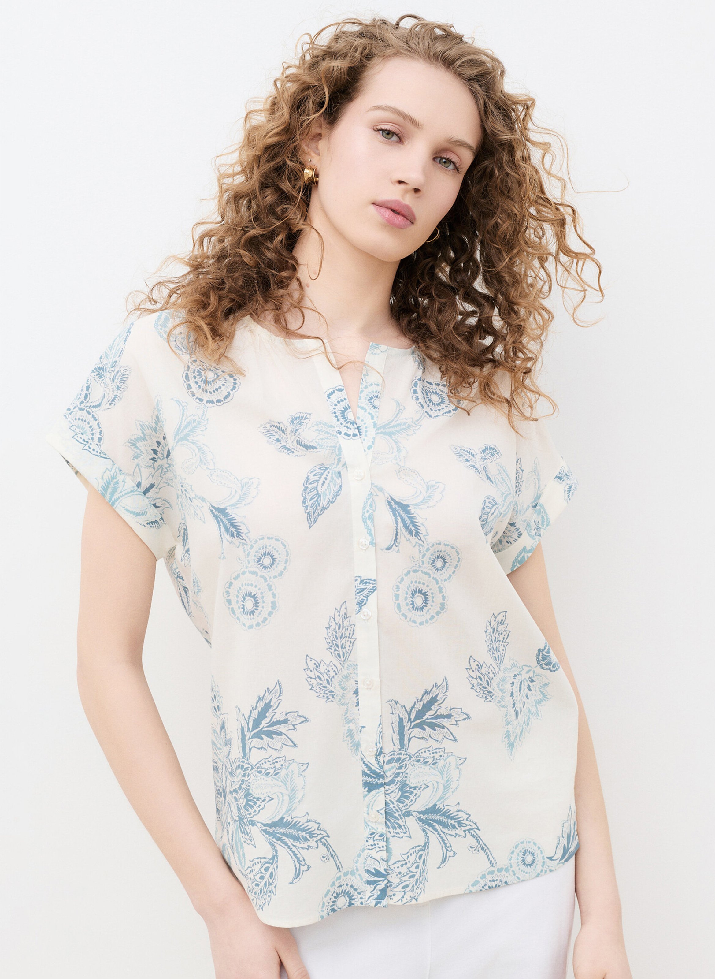 Top boutonné à motif CAROLL Beige