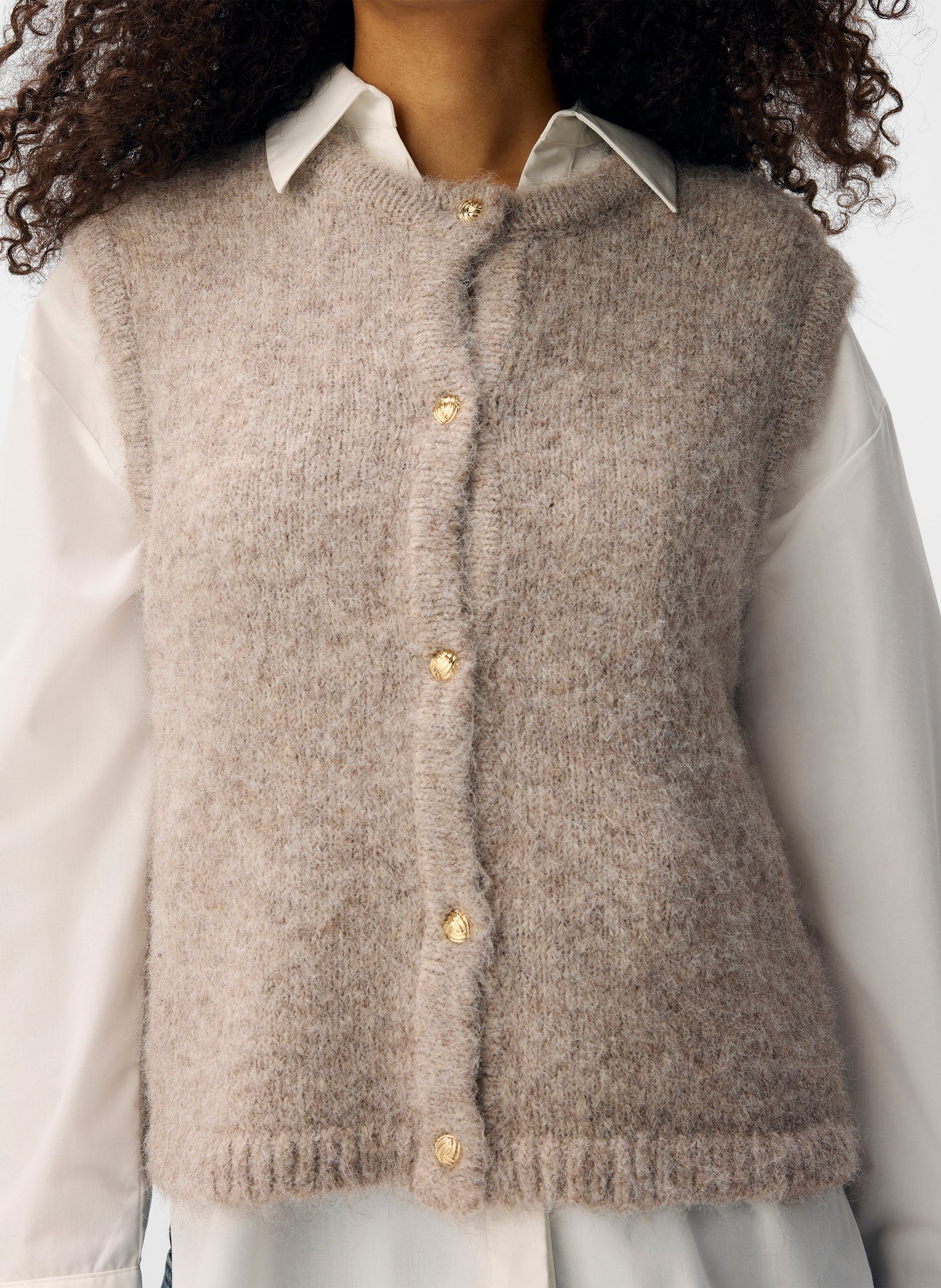 Round-neck cardigan OBJECT Brown
