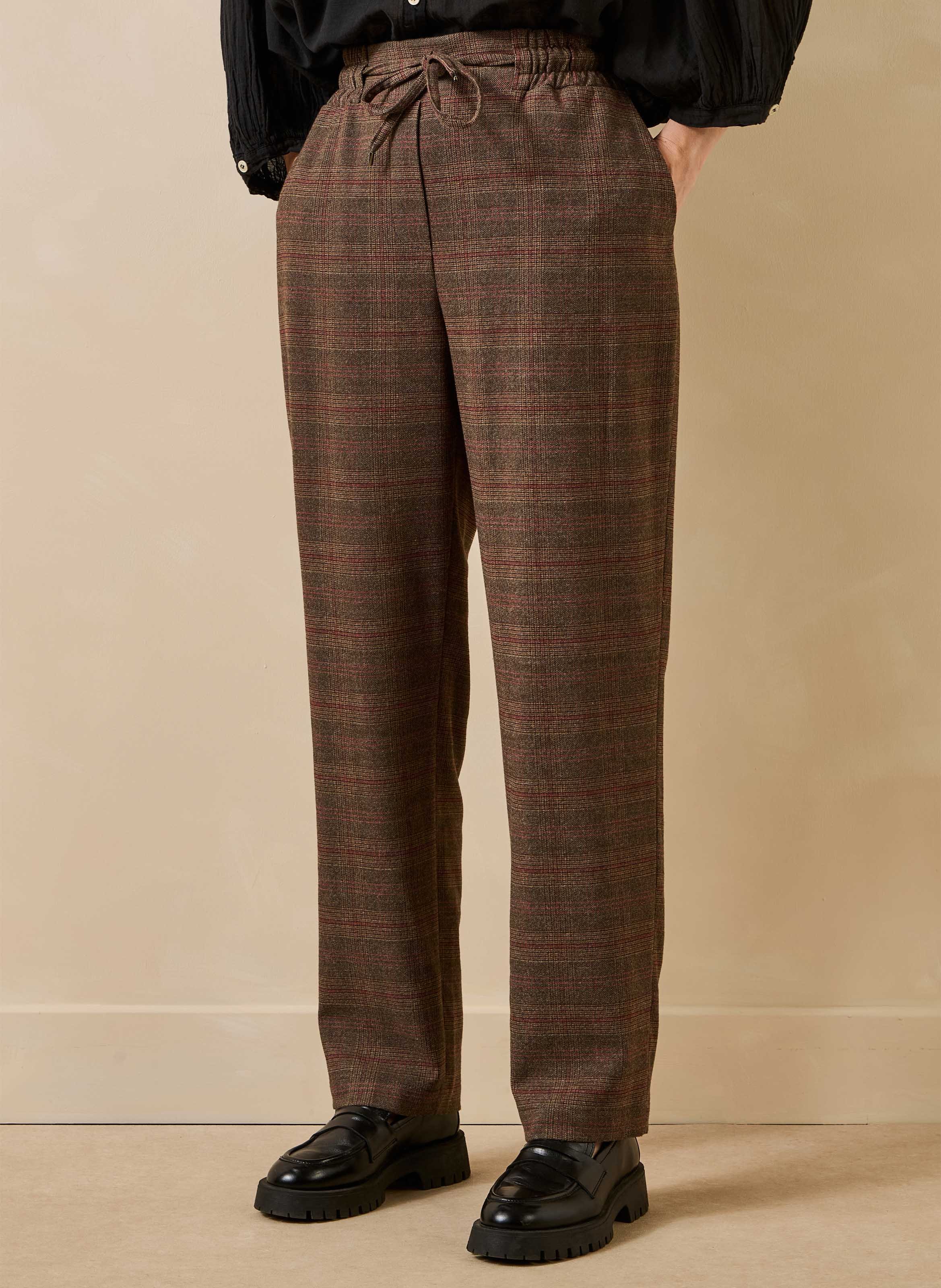 Checked straight-leg pants LA FEE MARABOUTEE Brown