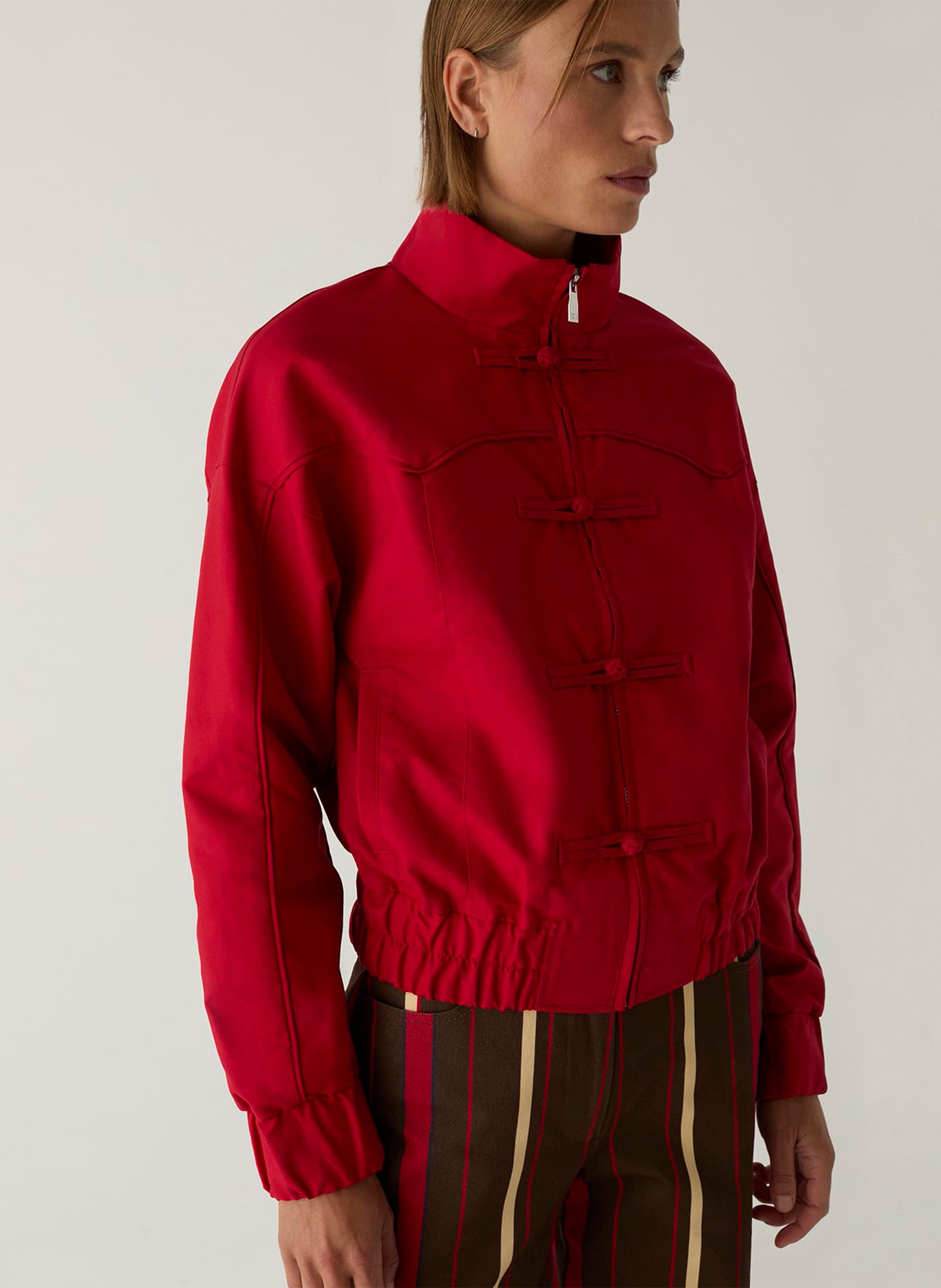 Oversized zip-up jacket in blended cotton LAAGAM Red