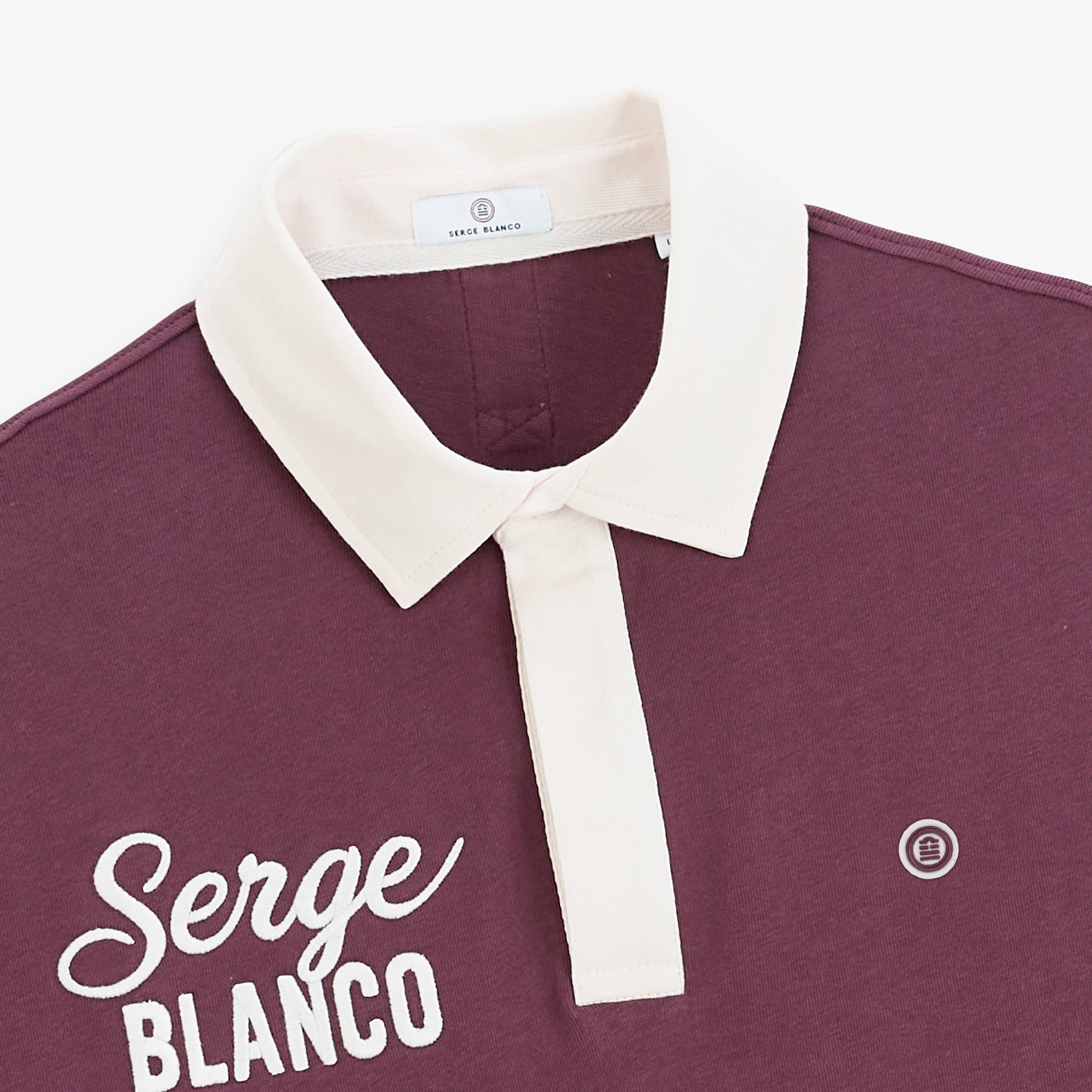 Rugby polo with long sleeves, contrast collar, cornely embroidery, Serge Blanco - Red Vine. SERGE BLANCO Red