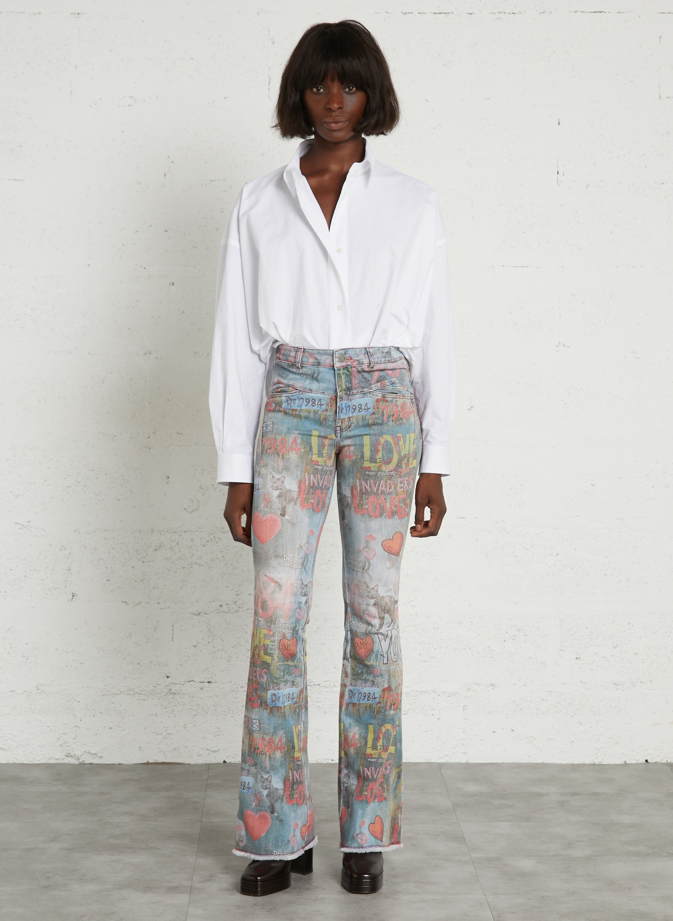 Printed flare jeans DESIGUAL Blue