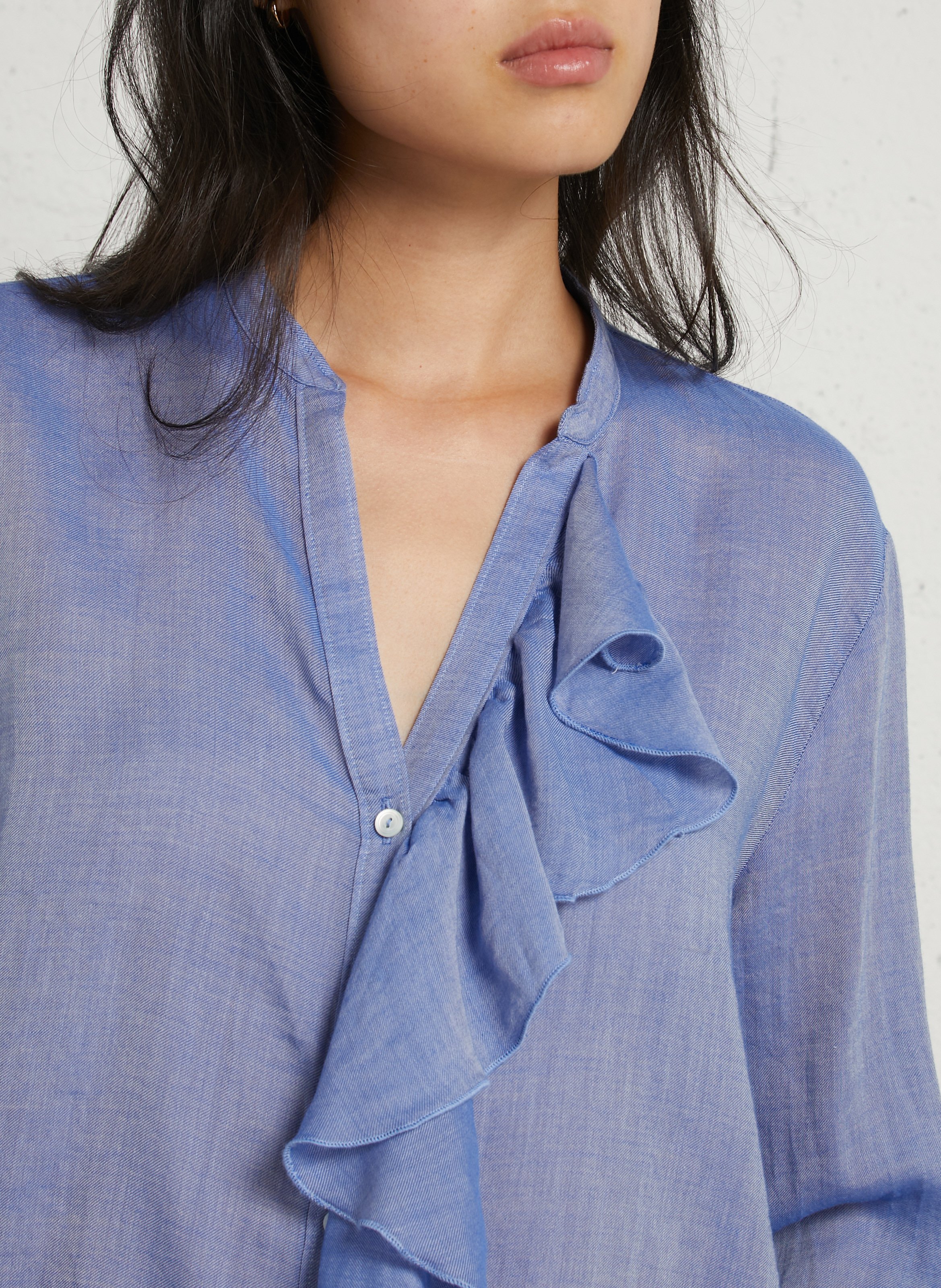 Ruffled cotton blouse DIEGA Blue