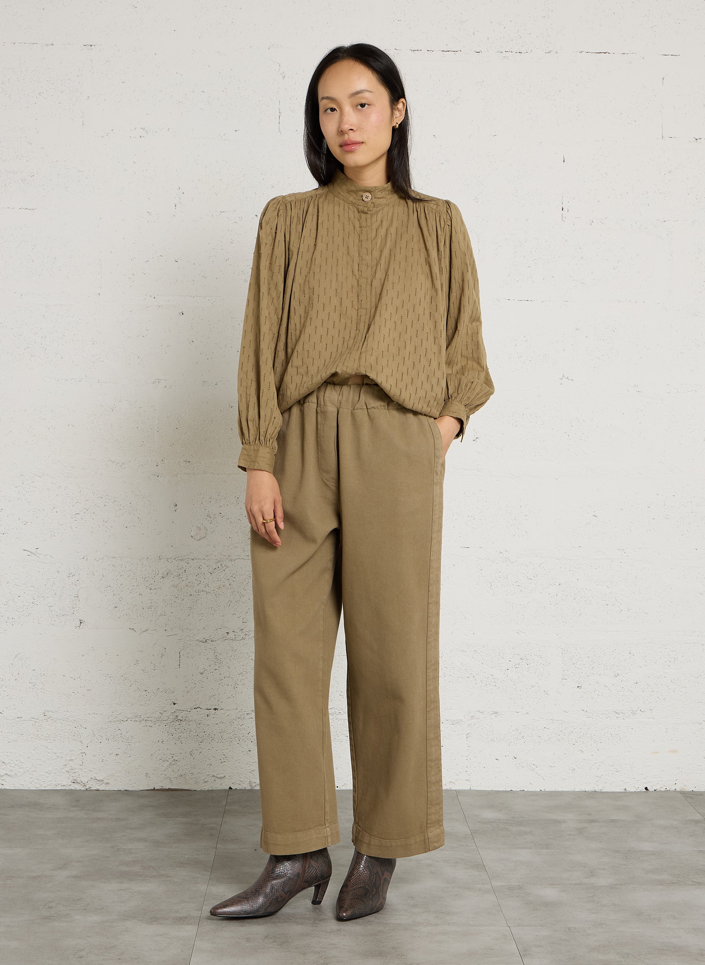 Wijde gestreepte hoge taille broek BELLEPIECE Beige