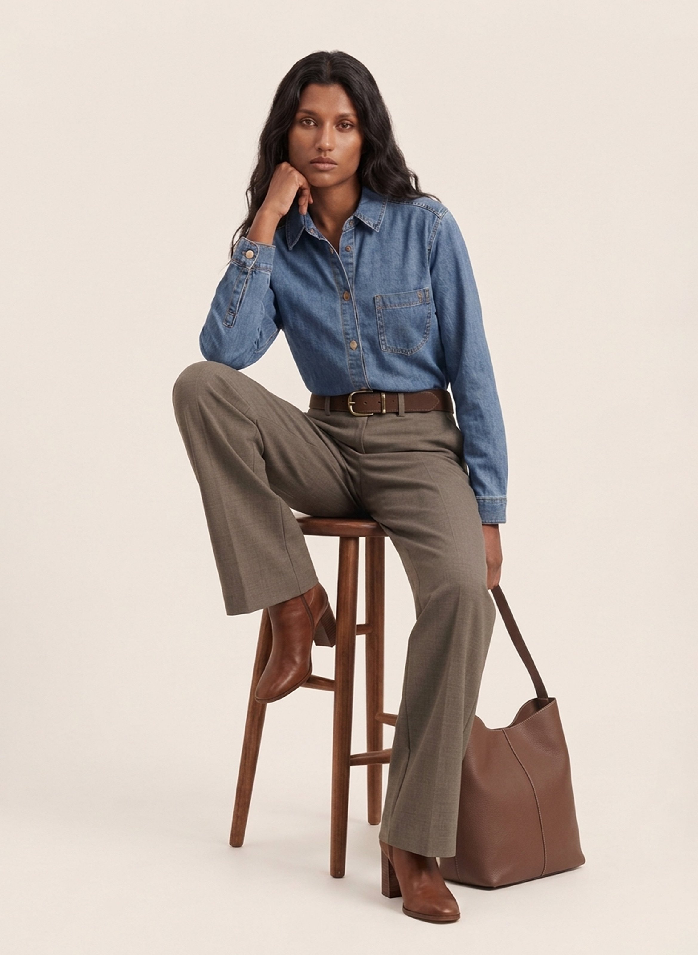 Rechte denim blouse van katoenmix KOOKAI Blauw