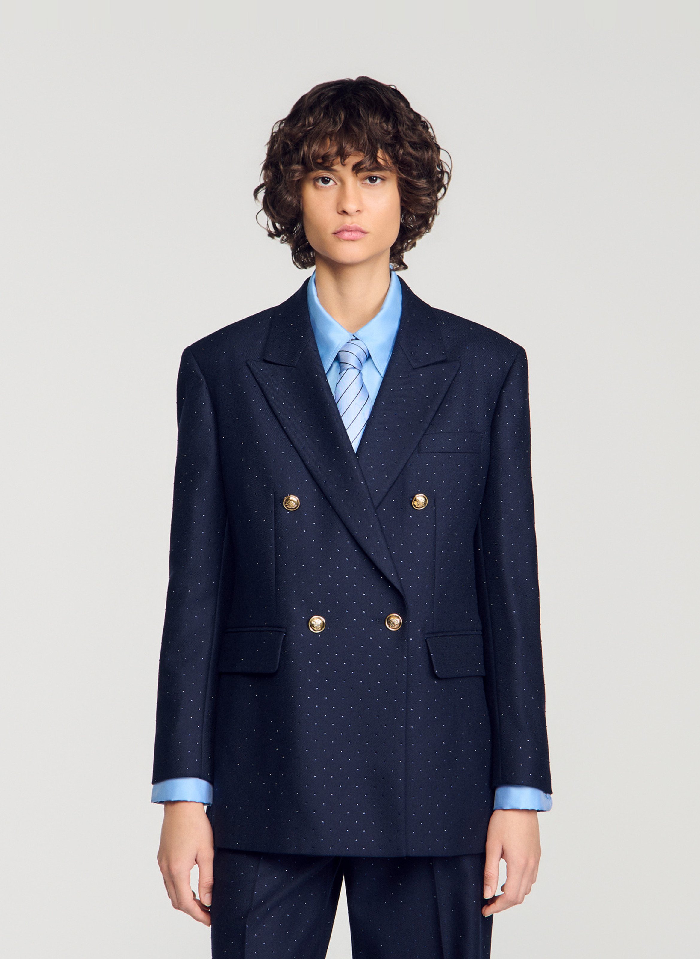 Veste col tailleur en laine SANDRO Bleu