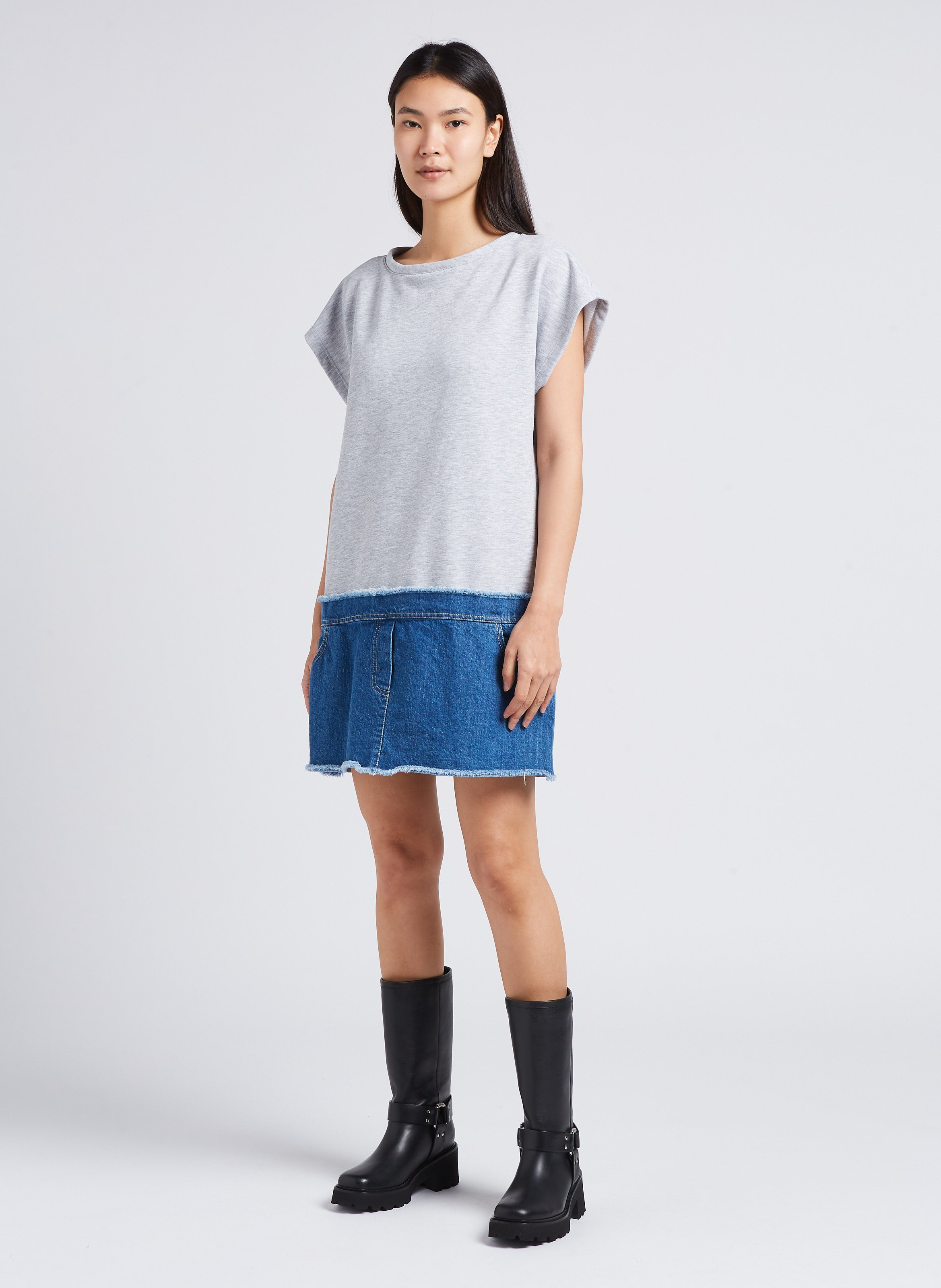 Robe midi ample col rond Gris