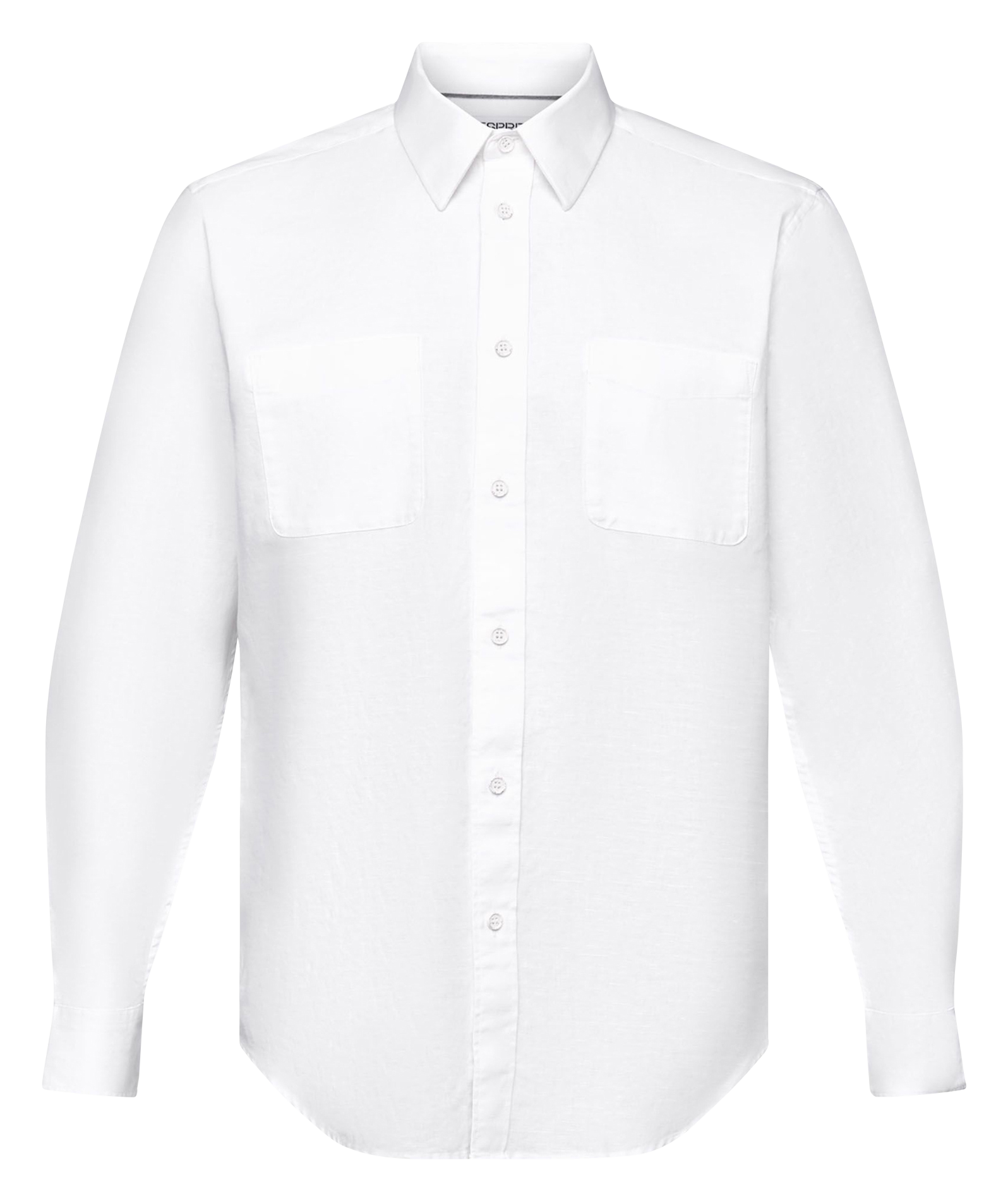 Chemise col classique droite en lin et coton mélangé Blanc