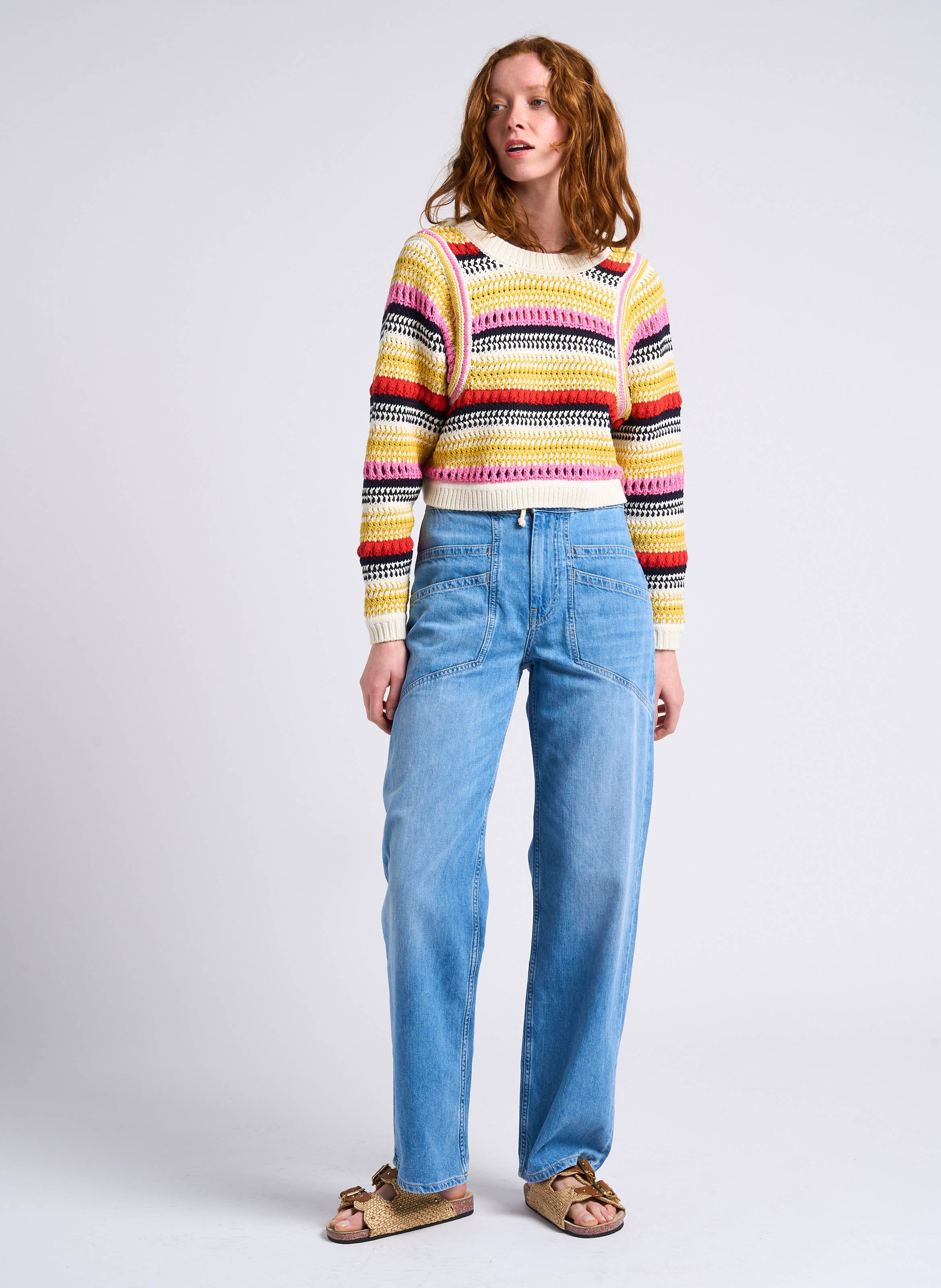 Pantalon large taille haute en coton BA&SH Bleu