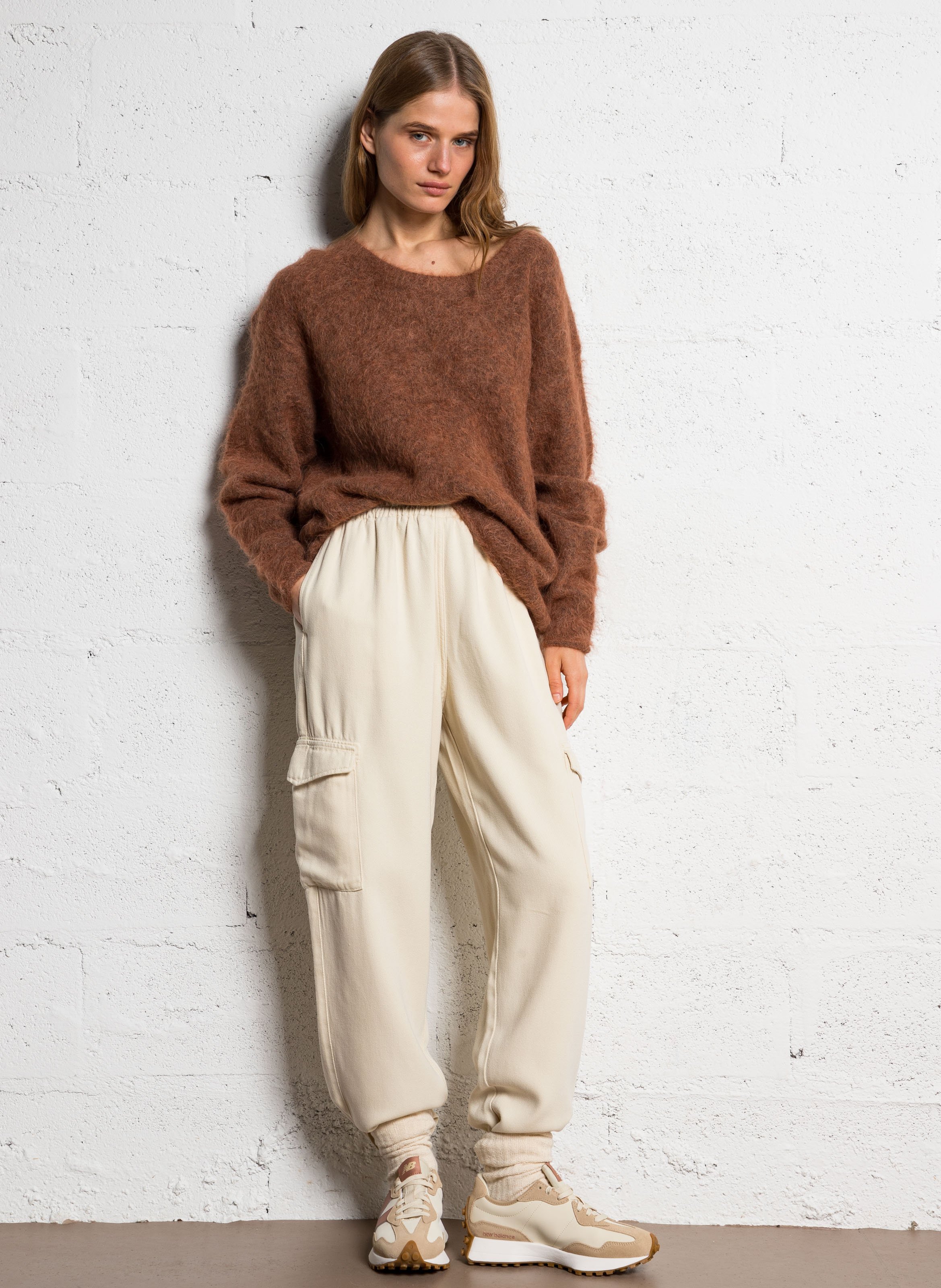 Wijde, katoenen cargobroek THE NEW SOCIETY Beige