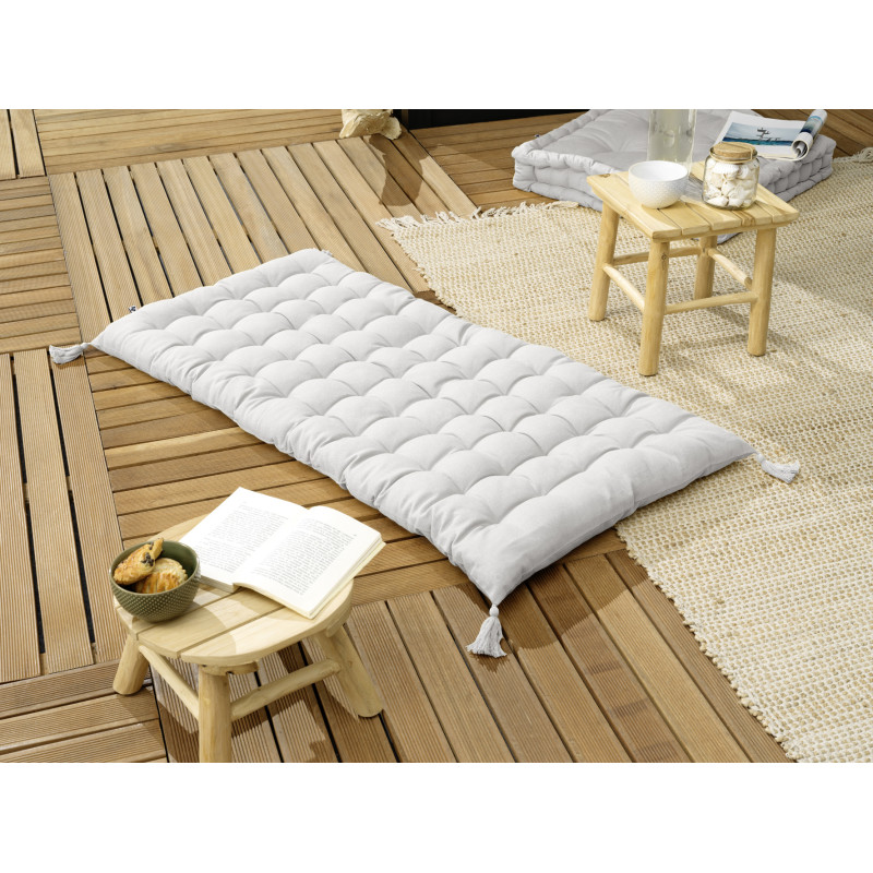 Floor cushion with water-repellent pompons L'EFFET PAPILLON Grey