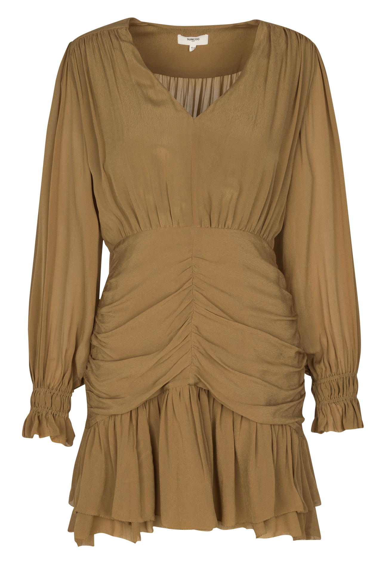 Korte aansluitende jurk met V-hals SUNCOO Kaki