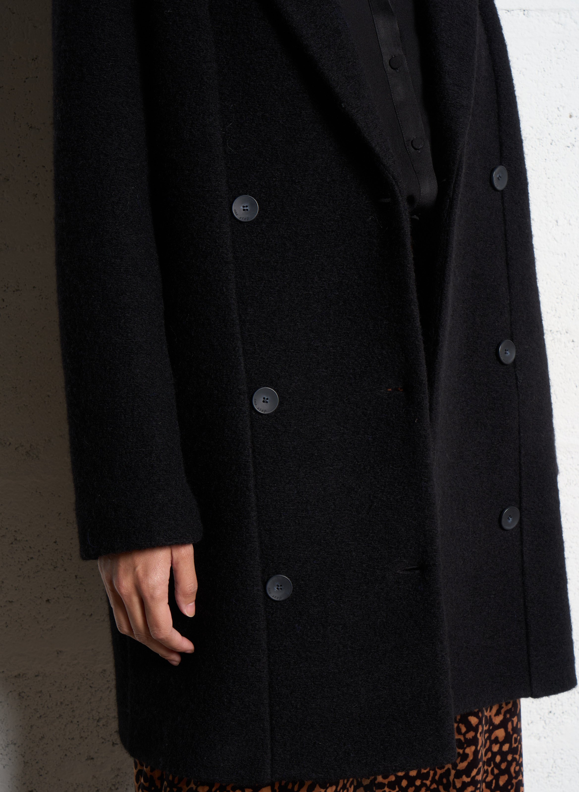 Manteau droit en laine mélangée ONE STEP Noir