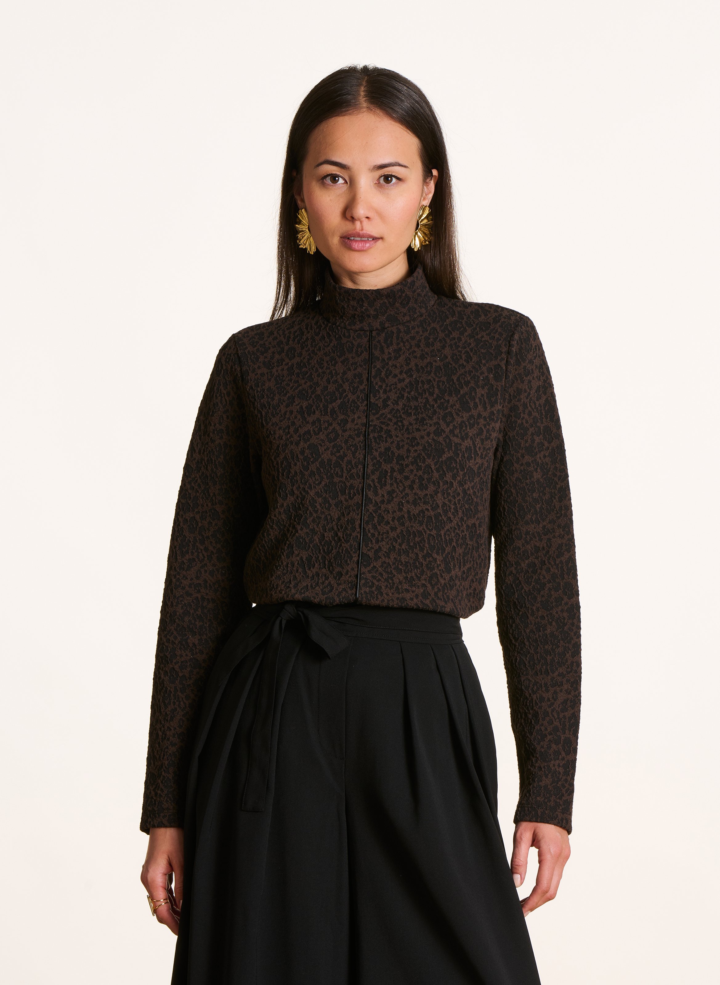 Turtleneck Jacquard T-shirt LA FEE MARABOUTEE Brown