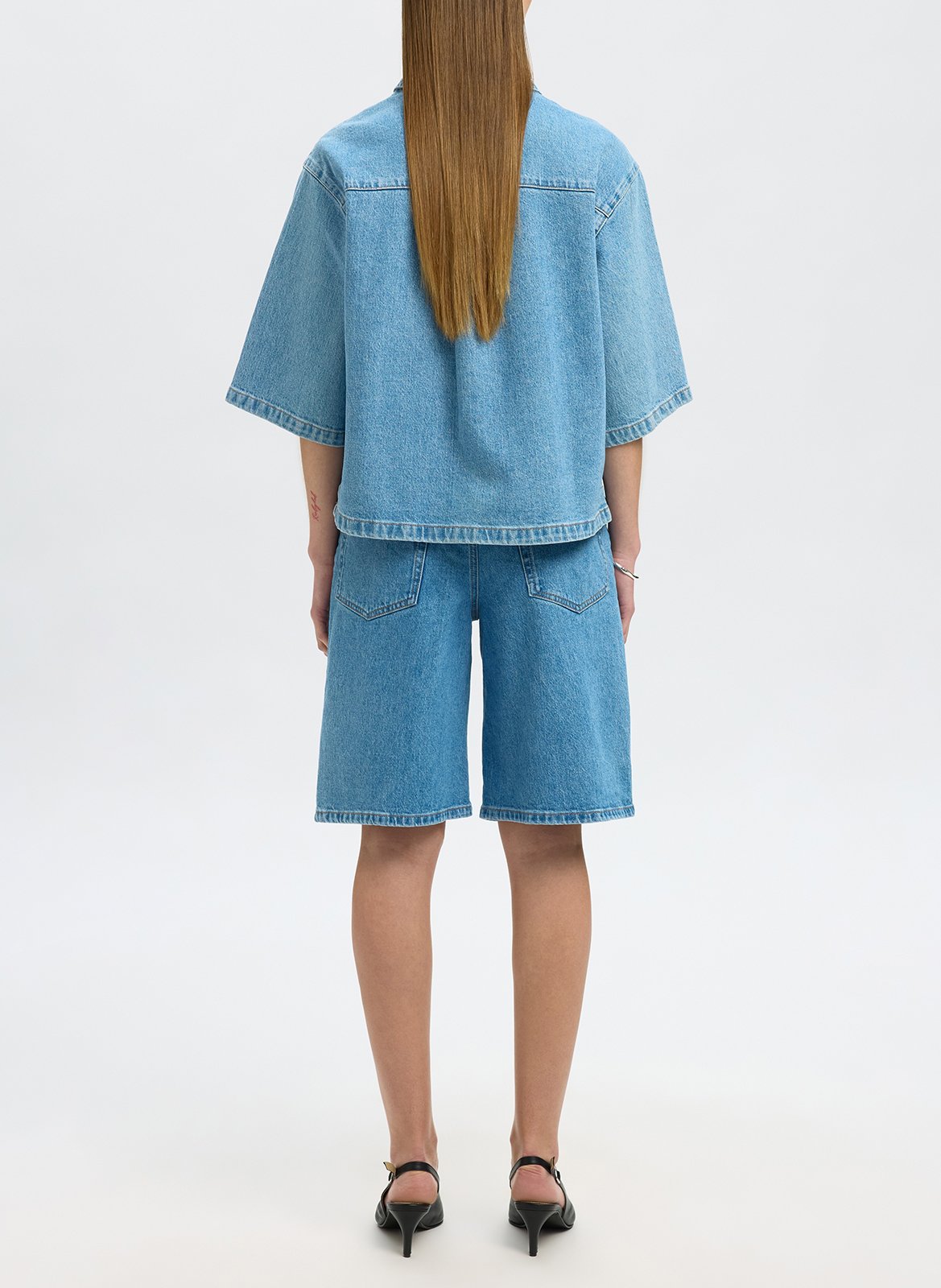 Top manches courtes en jean SELECTED Bleu