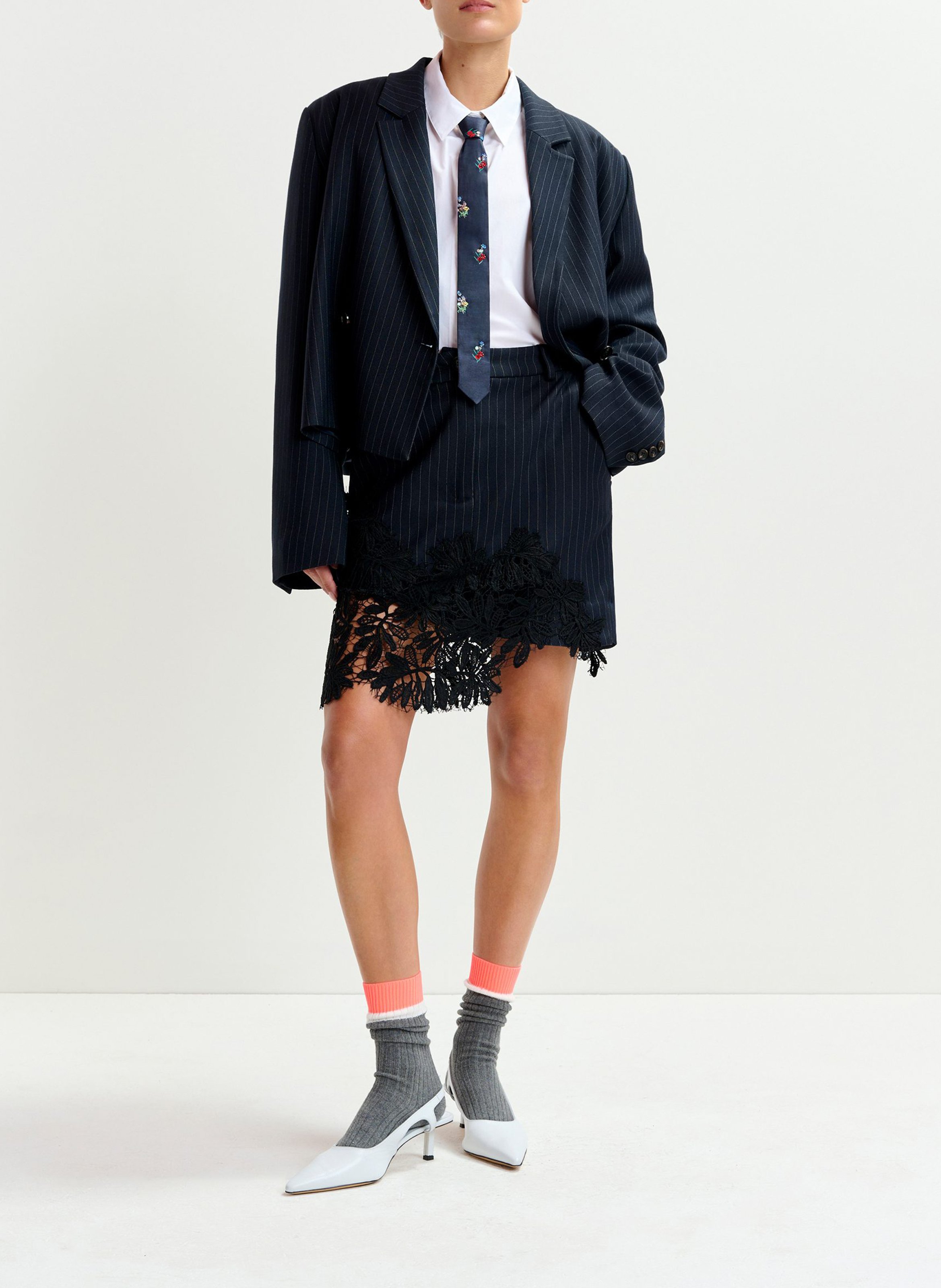 Jupe courte rayée avec dentelle ESSENTIEL ANTWERP Bleu