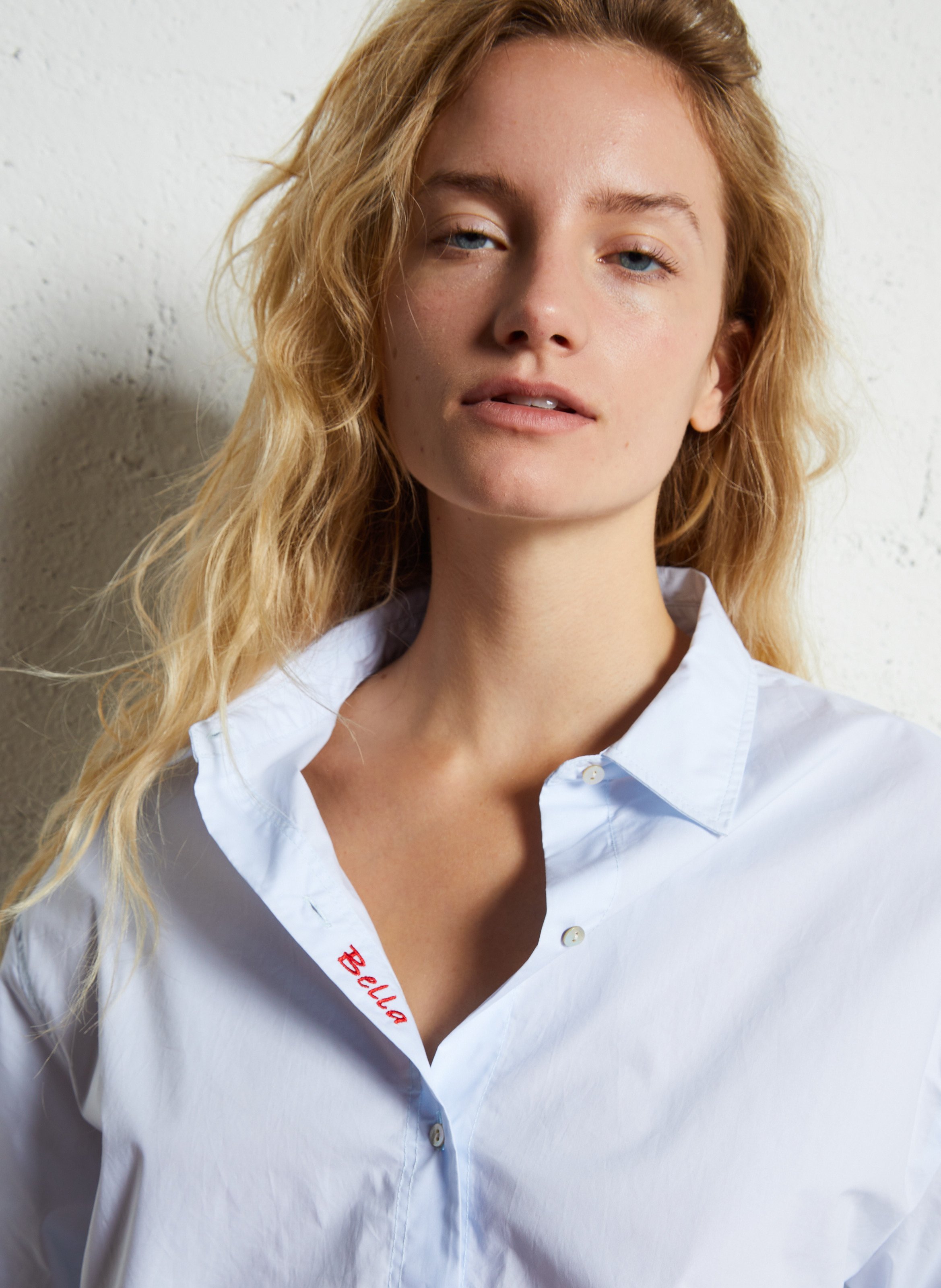 Embroidered straight-cut cotton poplin shirt BELLA JONES Blue