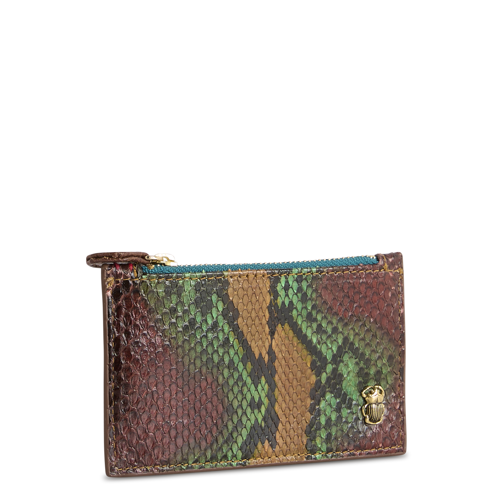 Porte-carte en cuir python mélangé CLARIS VIROT Marron