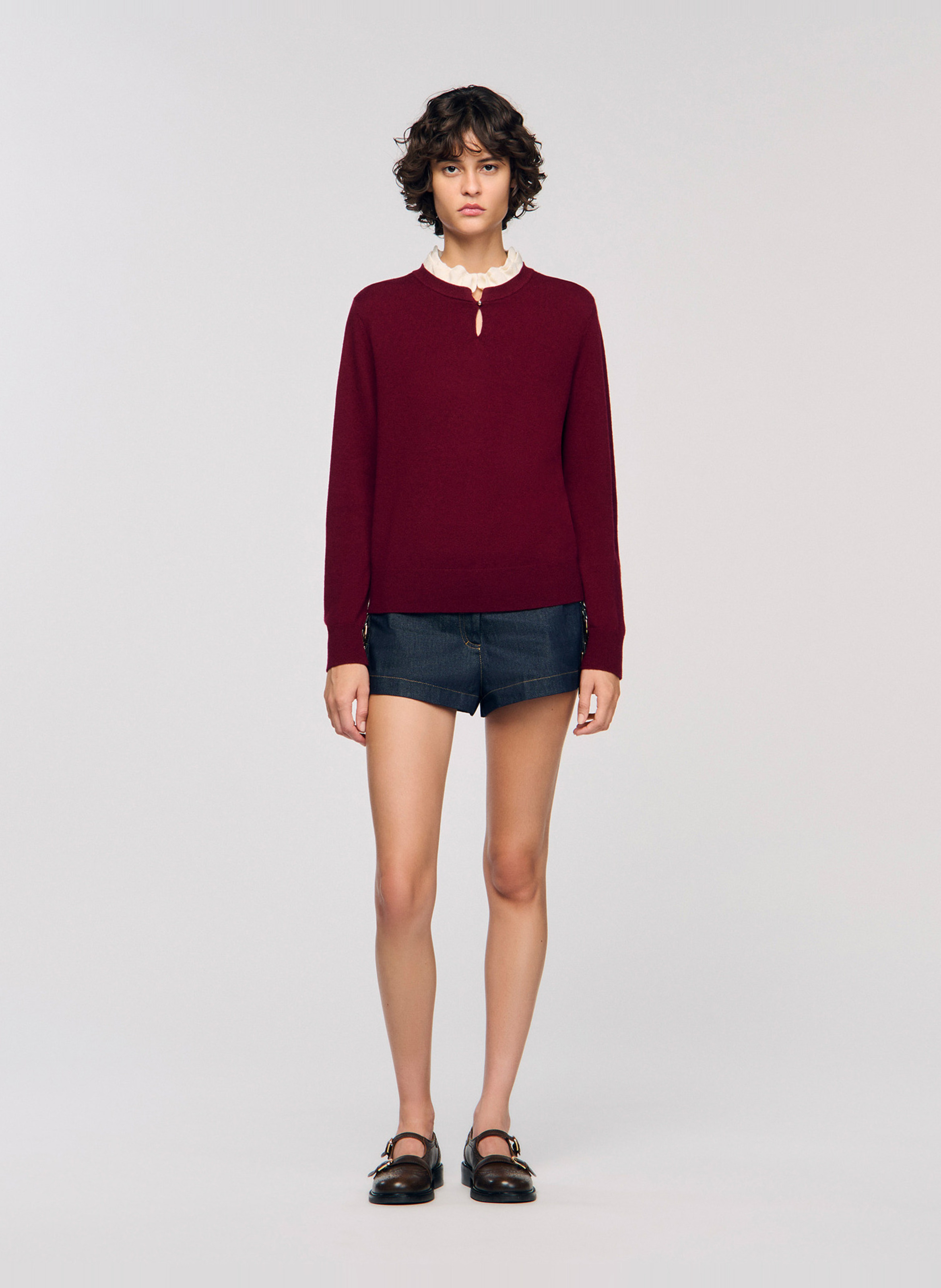 Pull col à volant en laine mélangée SANDRO Rouge